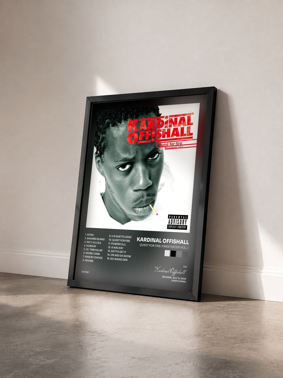 #noir Tableau de l'album Quest For Fire: Firestarter Vol. 1 de Kardinal Offishall vu de trois quarts, cadre noir