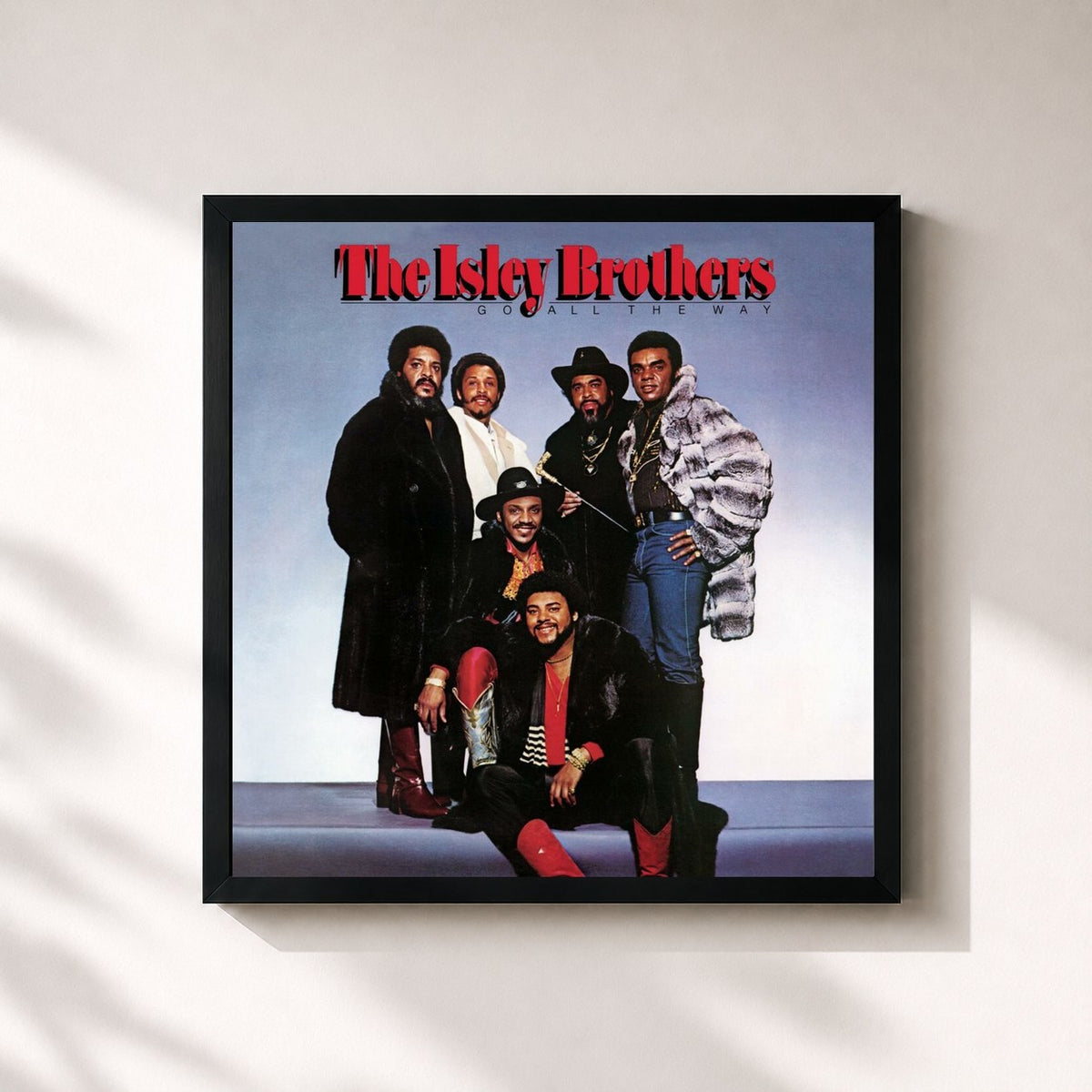 #noir Tableau carré de l'album Go All the Way de The Isley Brothers, cadre noir 32x32 cm