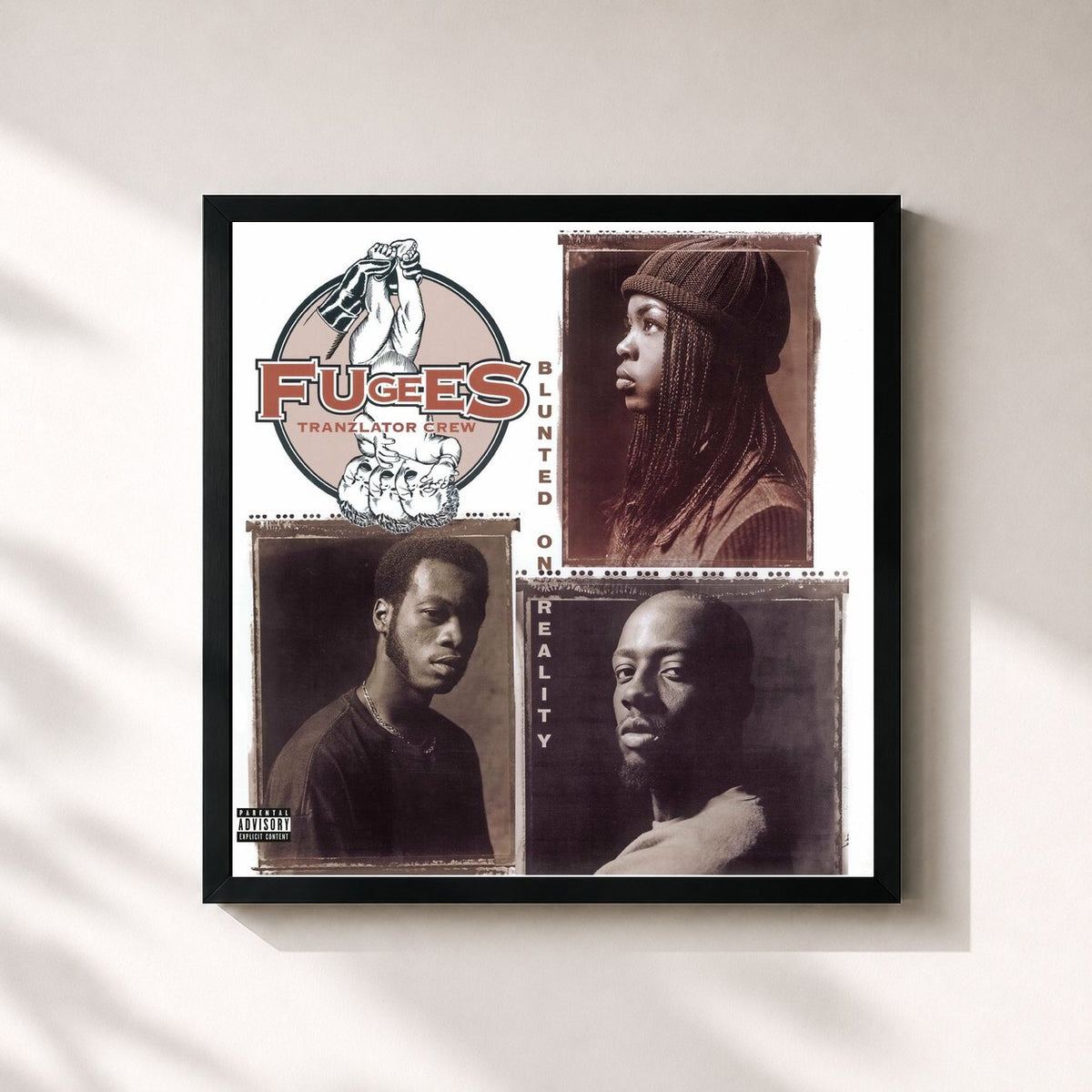 #noir Tableau carré de l'album Blunted On Reality de Fugees, cadre noir 32x32 cm