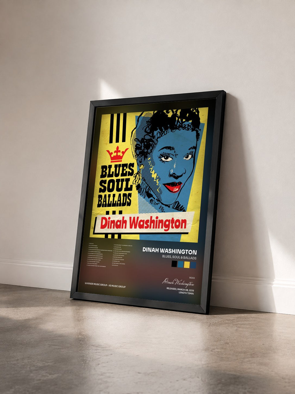 #noir Tableau de l'album Blues, Soul & Ballads de Dinah Washington vu de trois quarts, cadre noir
