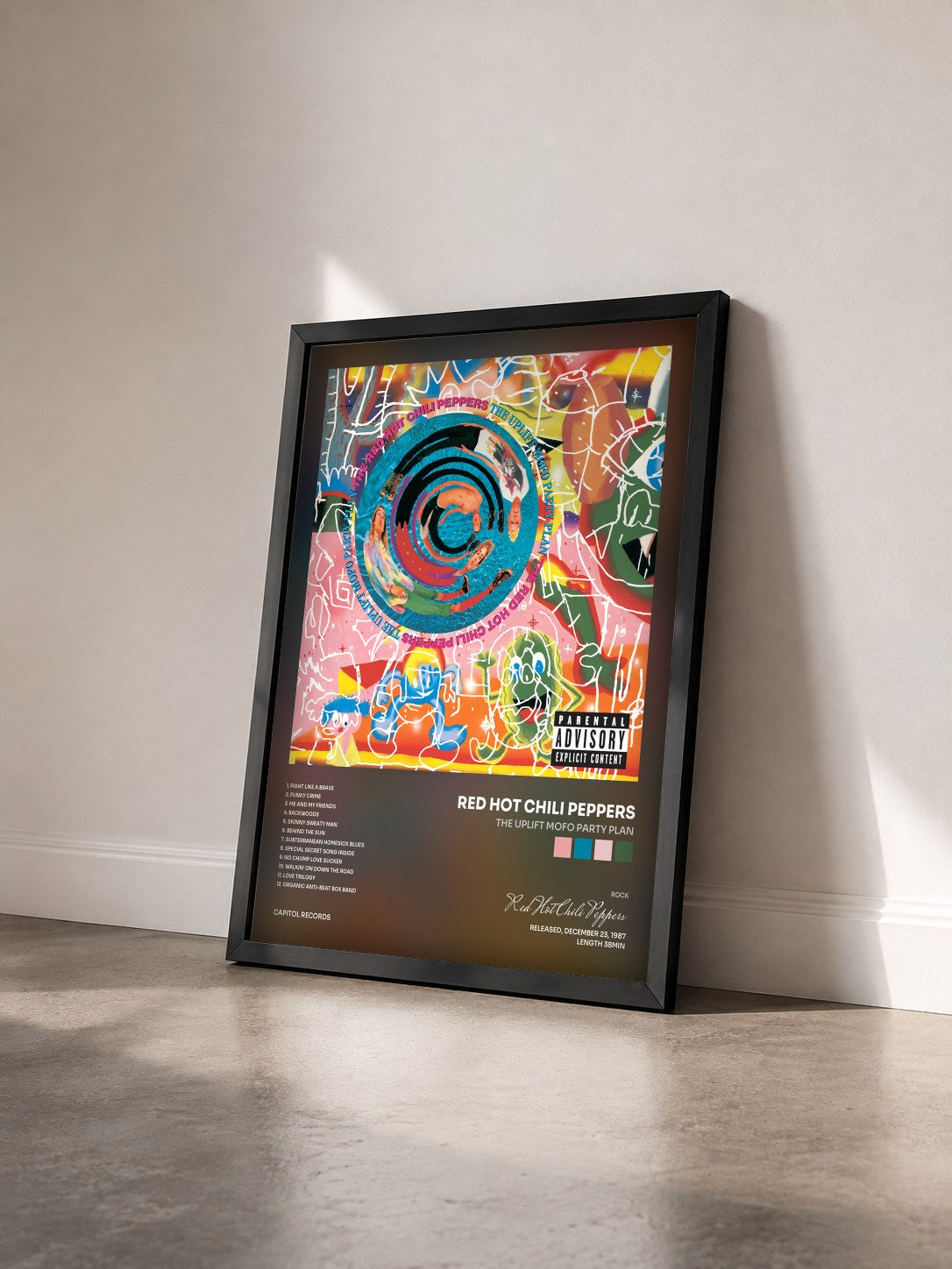 #noir Tableau de l'album The Uplift Mofo Party Plan de Red Hot Chili Peppers vu de trois quarts, cadre noir
