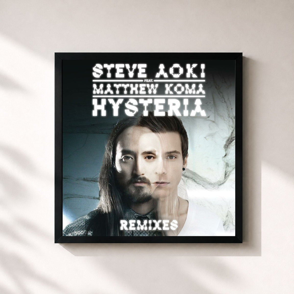 #noir Tableau carré de l'album Hysteria (feat. Matthew Koma) (Remixes) de Steve Aoki, cadre noir 32x32 cm