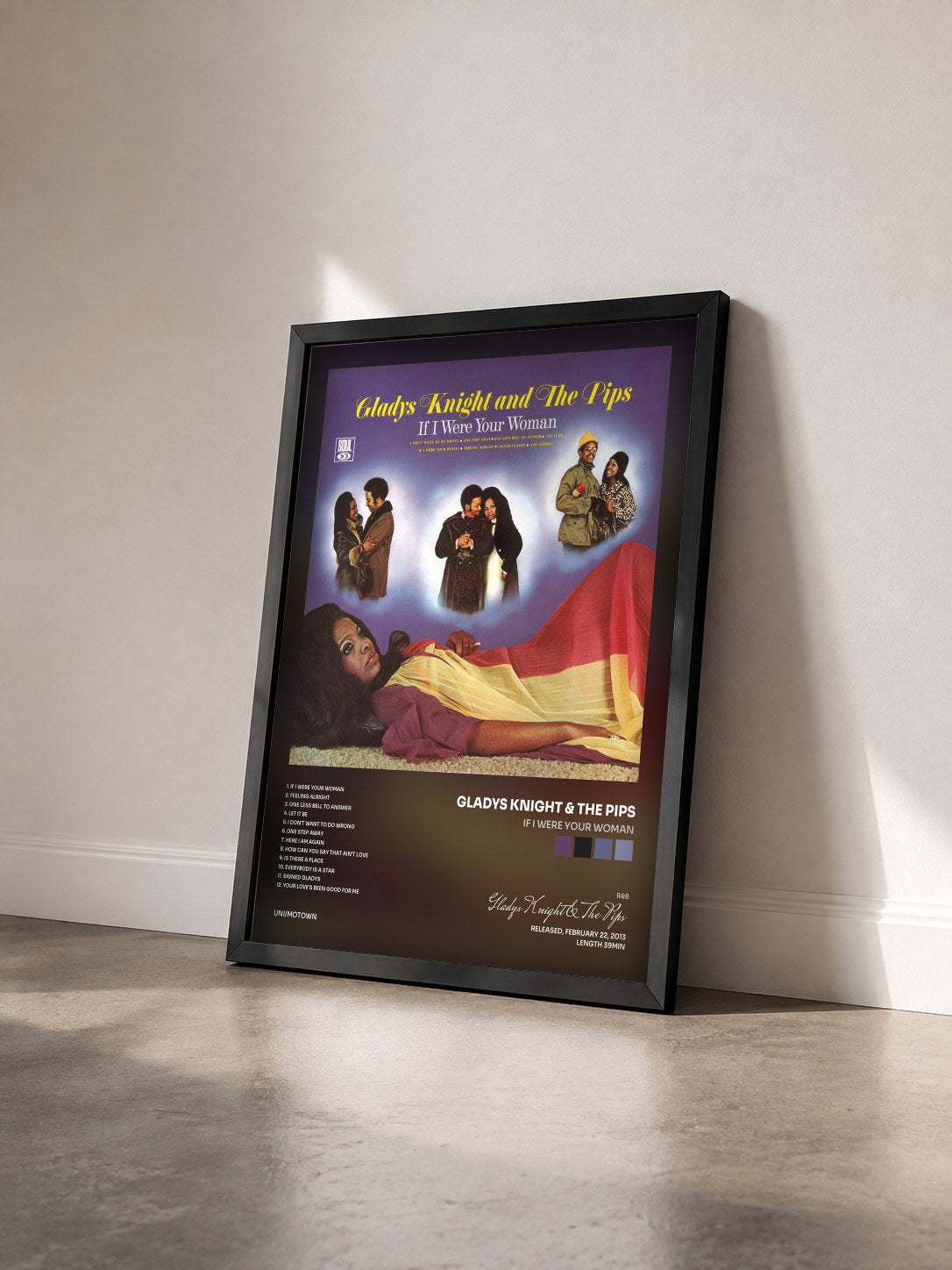 #noir Tableau de l'album If I Were Your Woman de Gladys Knight & The Pips vu de trois quarts, cadre noir