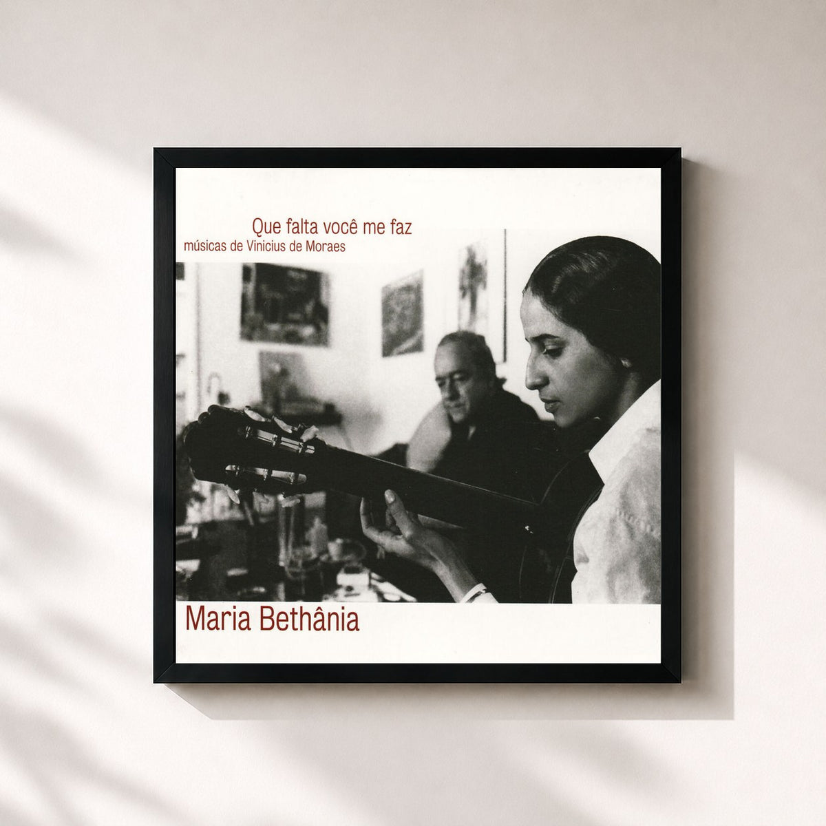 #noir Tableau carré de l'album Que Falta Você Me Faz de Maria Bethânia, cadre noir 32x32 cm