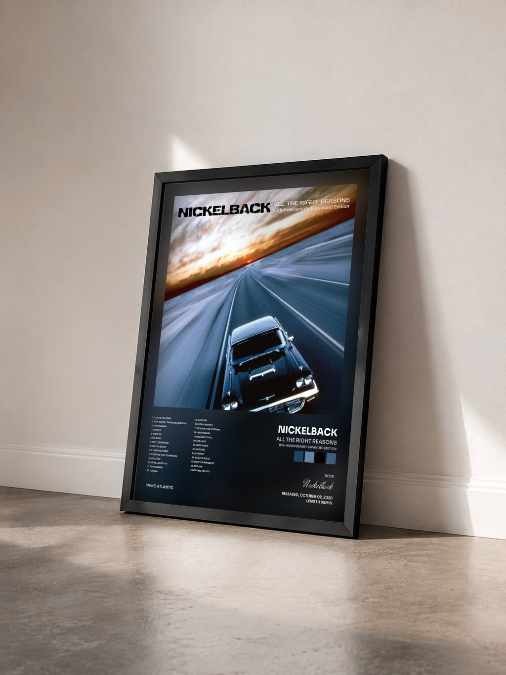 #noir All The Right Reasons (15th Anniversary Expanded Edition) di Nickelback in stampa incorniciata vista di tre quarti, cornice nera