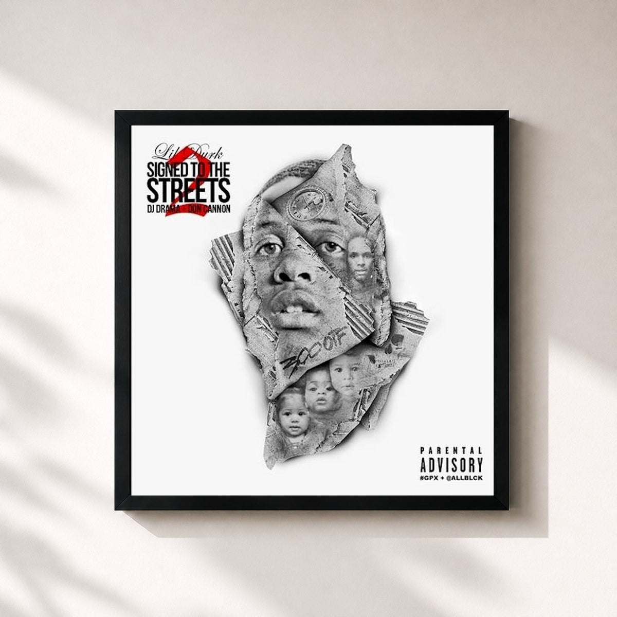 #noir Tableau carré de l'album Signed To The Streets 2 de Lil Durk, cadre noir 32x32 cm