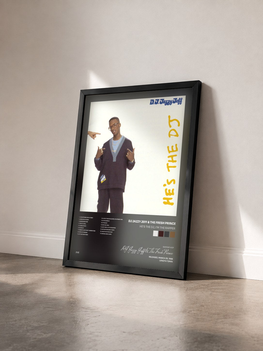#noir Tableau de l'album He's The DJ, I'm The Rapper de DJ Jazzy Jeff & The Fresh Prince vu de trois quarts, cadre noir