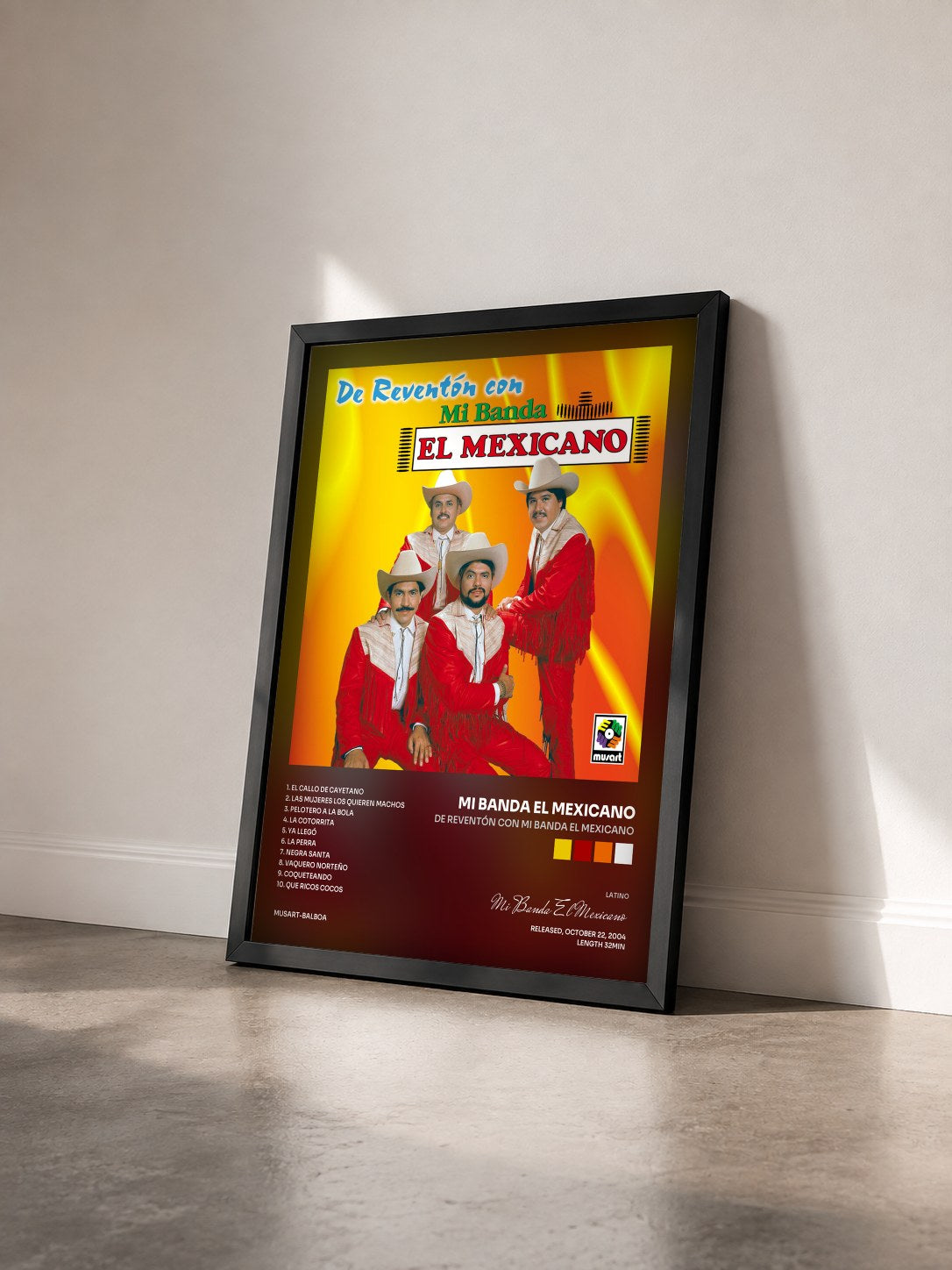 #noir Tableau de l'album De Reventón Con Mi Banda El Mexicano de Mi Banda El Mexicano vu de trois quarts, cadre noir