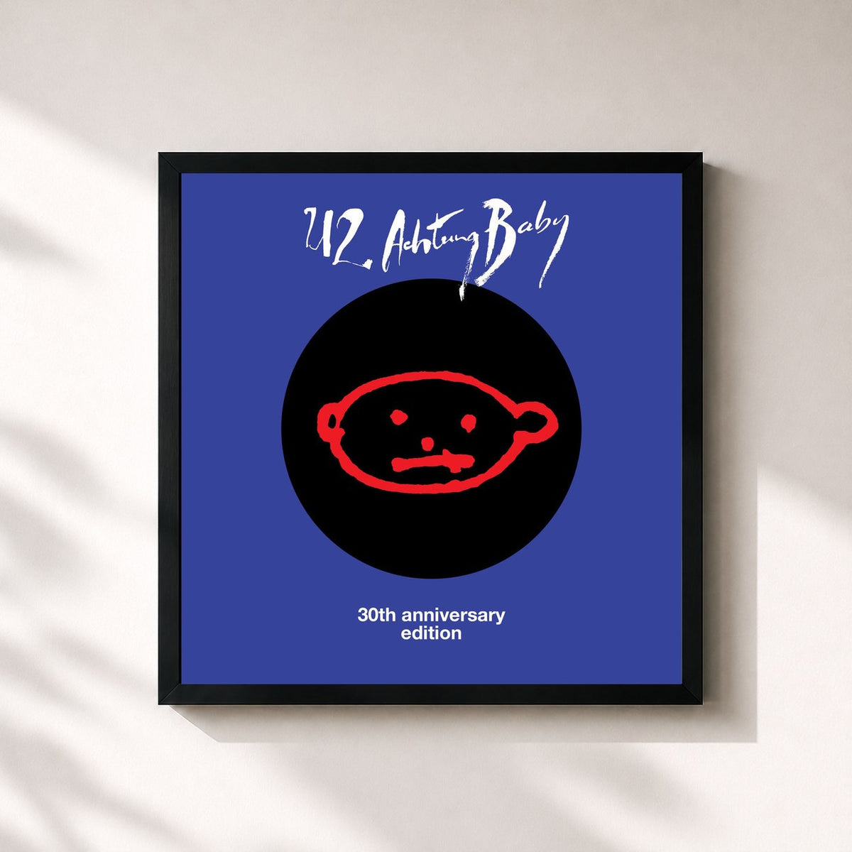 #noir Tableau carré de l'album Achtung Baby (30th Anniversary Edition) de U2, cadre noir 32x32 cm