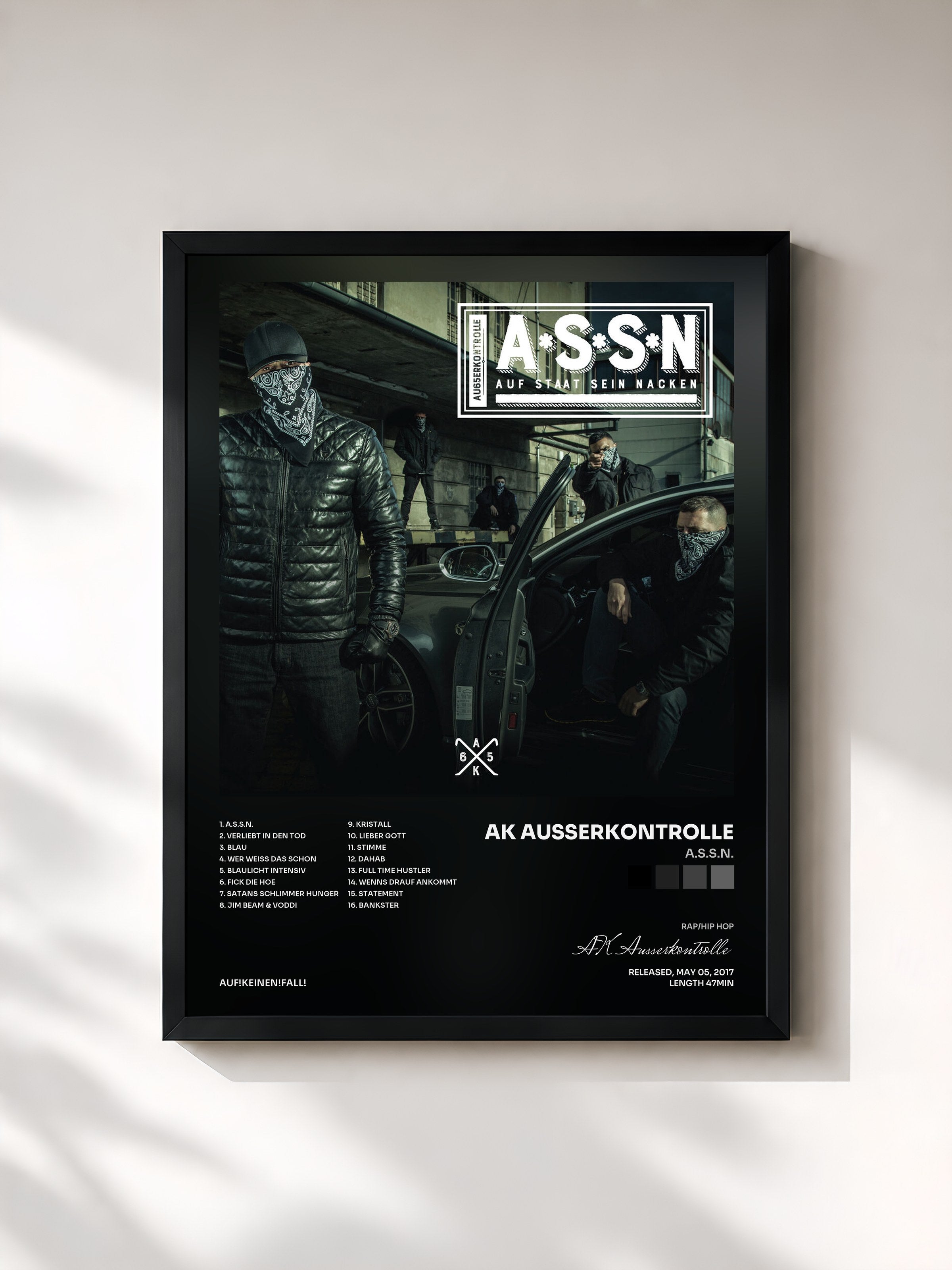 #noir Tableau de l'album A.S.S.N. de AK Ausserkontrolle, cadre noir, imprimé et encadré en France