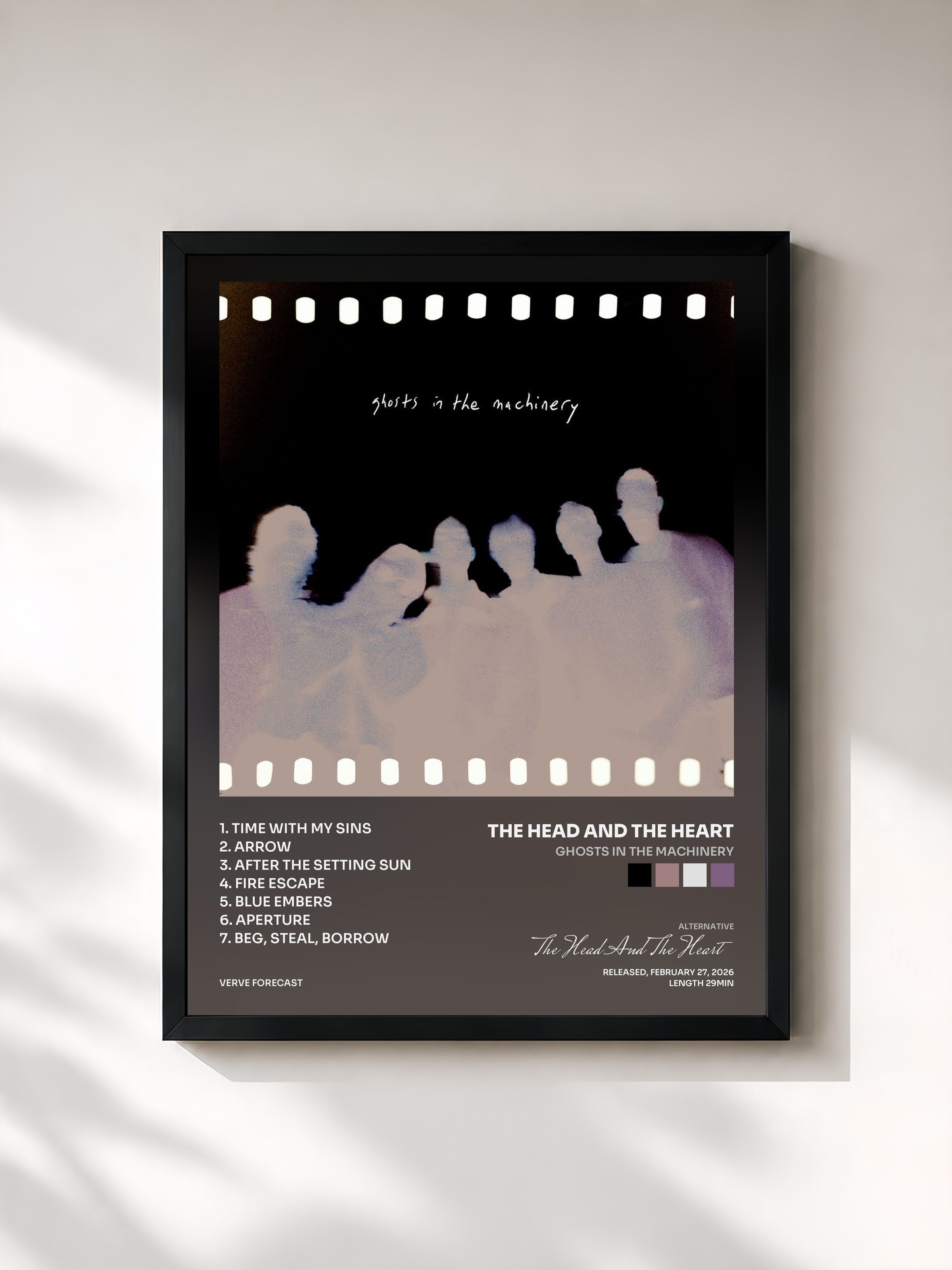 #noir Tableau de l'album Ghosts In The Machinery de The Head And The Heart, cadre noir, imprimé et encadré en France