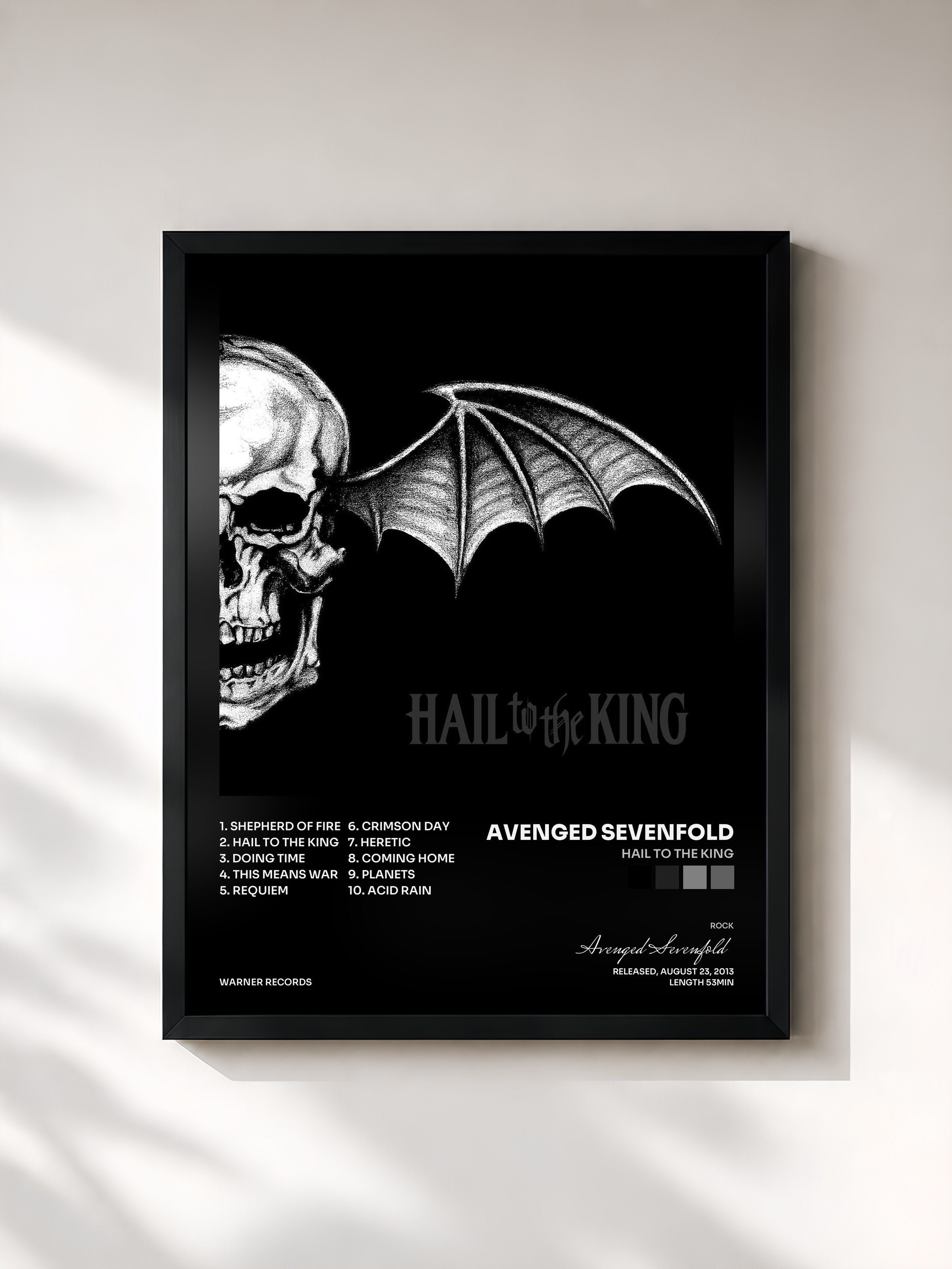 #noir Tableau de l'album Hail to the King de Avenged Sevenfold, cadre noir, imprimé et encadré en France