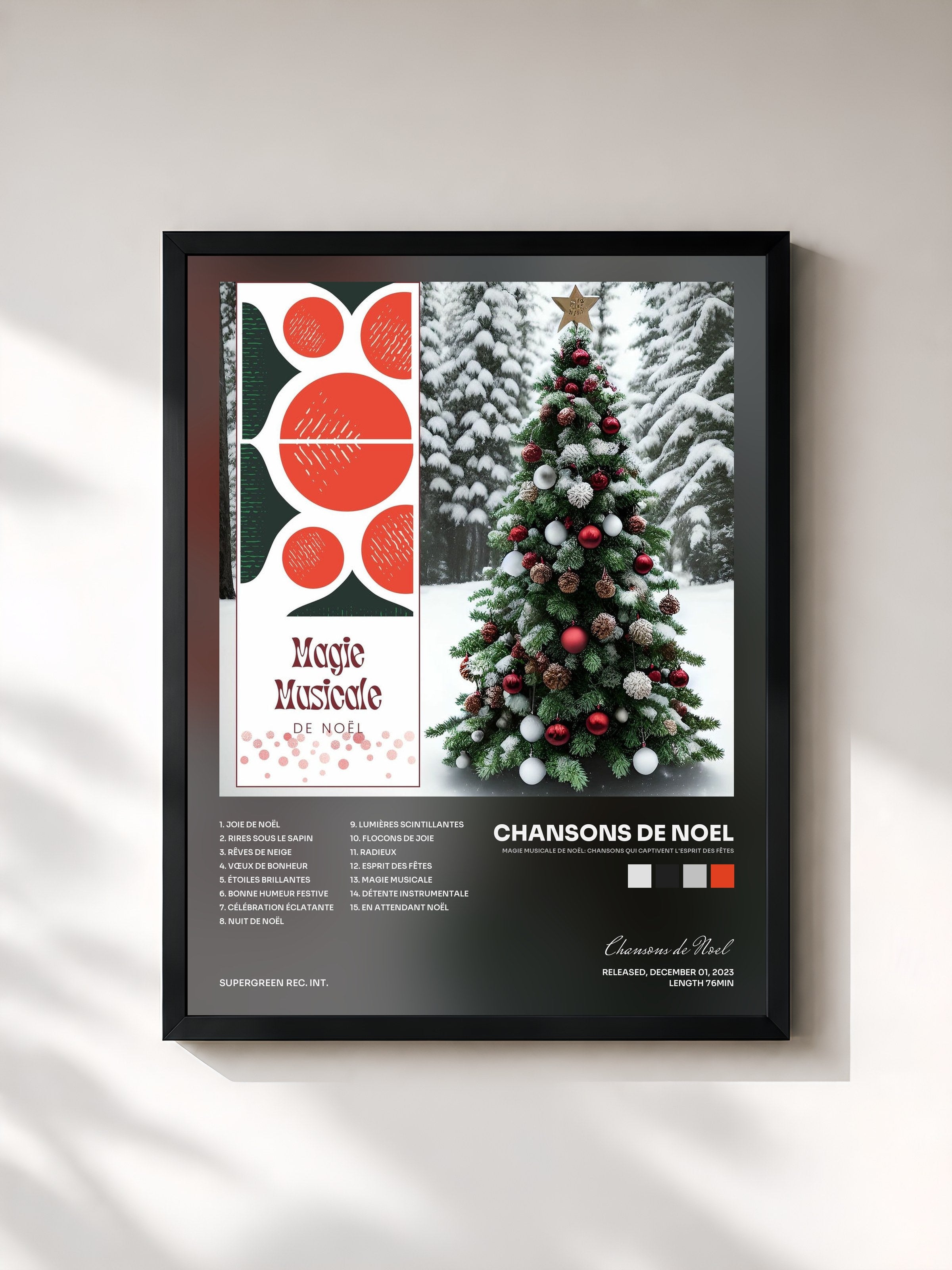 #noir Tableau de l'album Magie Musicale de Noël: Chansons Qui Captivent l'Esprit des Fêtes de Chansons de Noel, cadre noir, imprimé et encadré en France
