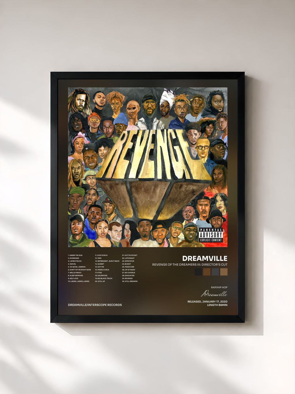 #noir Tableau de l'album Revenge Of The Dreamers III: Director's Cut de Dreamville, cadre noir, imprimé et encadré en France