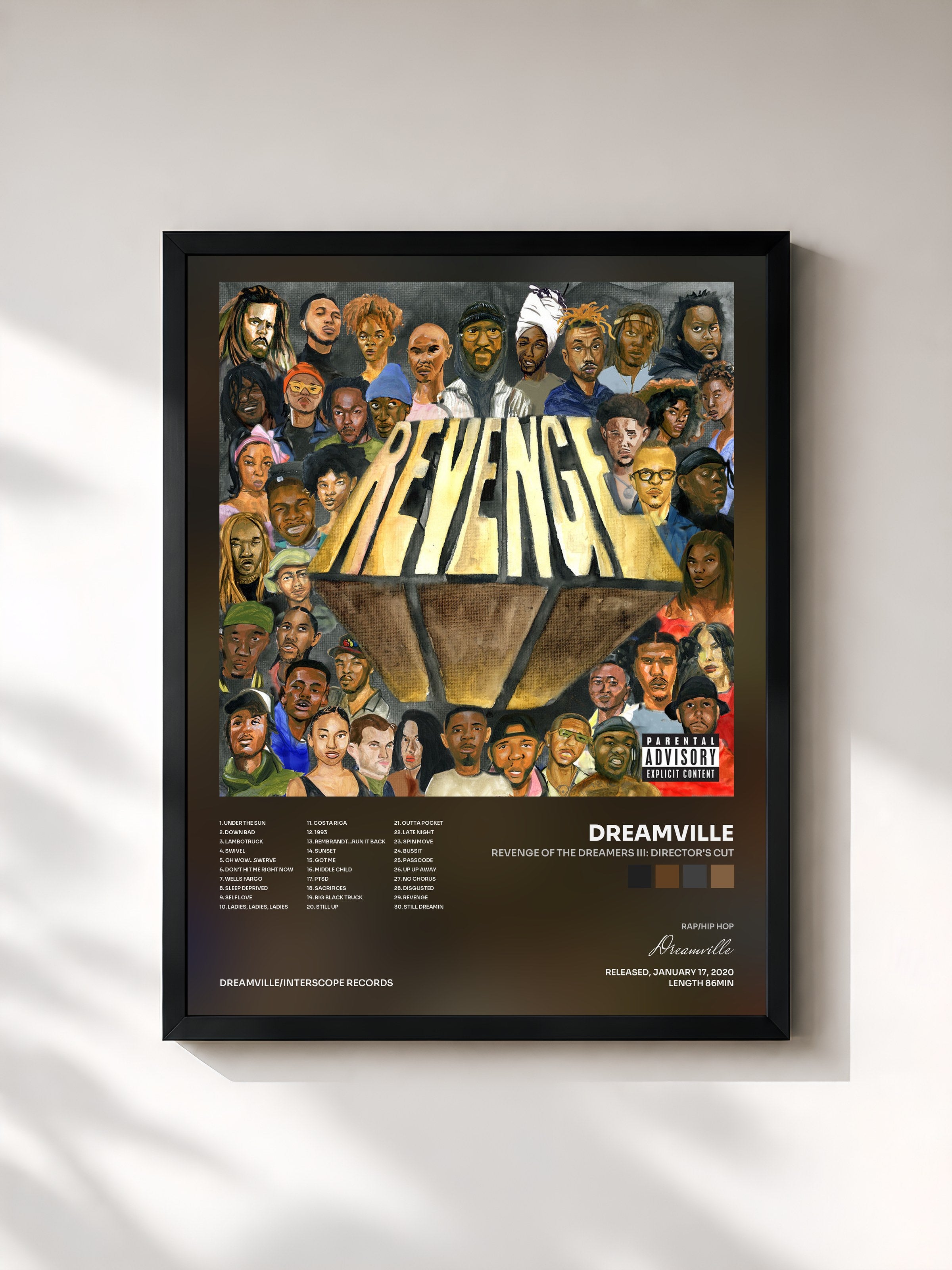 #noir Tableau de l'album Revenge Of The Dreamers III: Director's Cut de Dreamville, cadre noir, imprimé et encadré en France