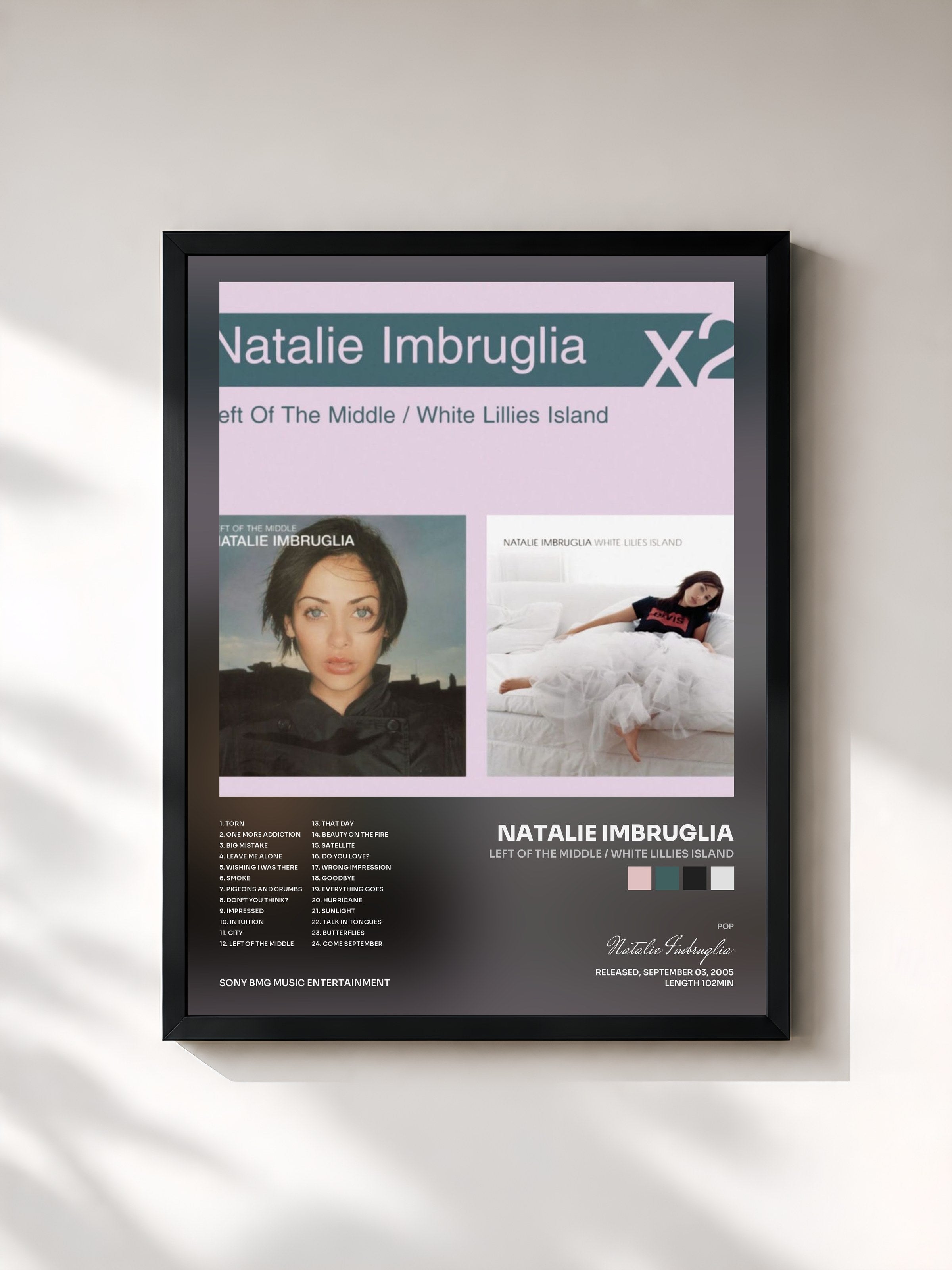 #noir Tableau de l'album Left Of The Middle / White Lillies Island de Natalie Imbruglia, cadre noir, imprimé et encadré en France