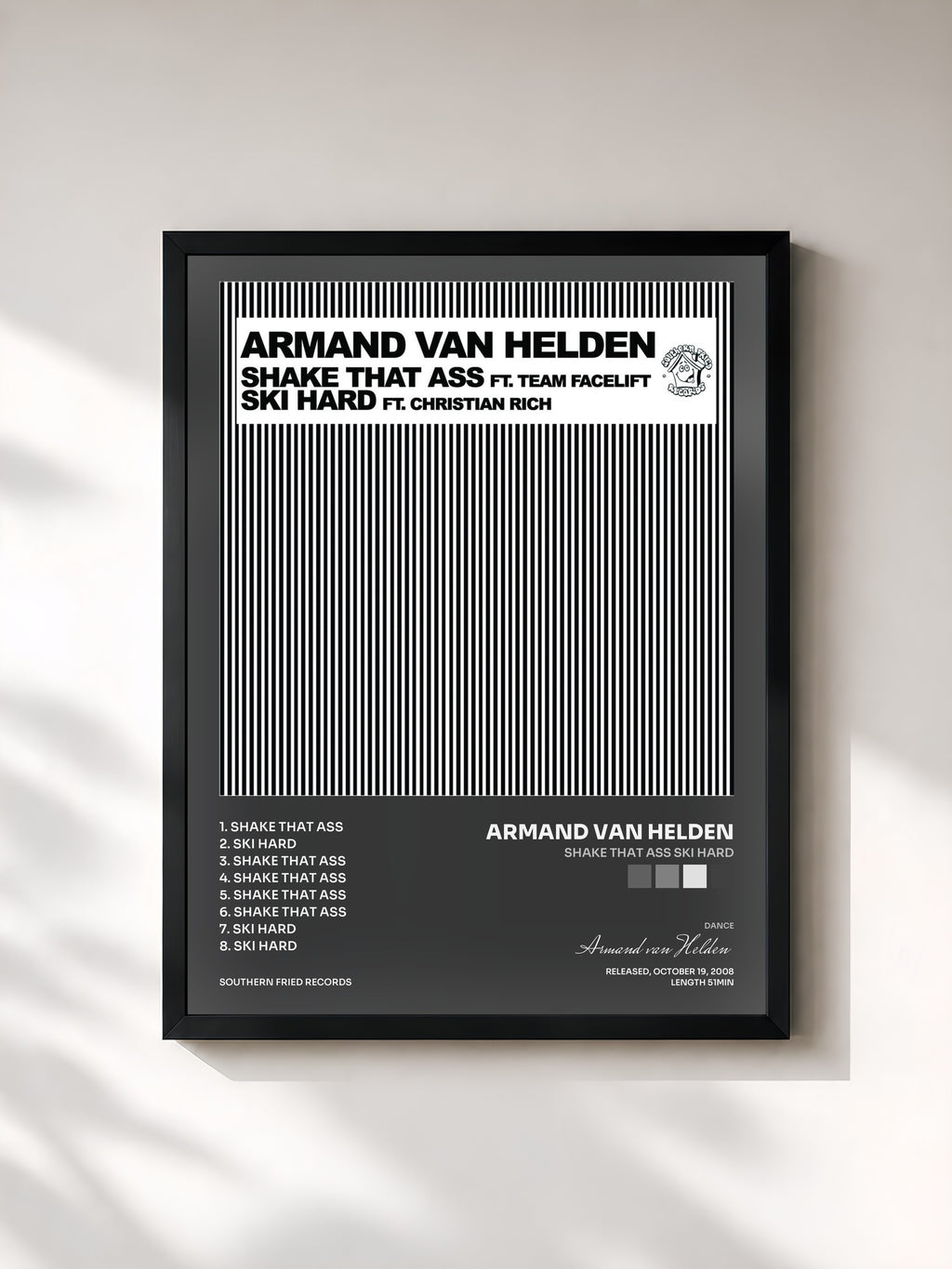 #noir Tableau de l'album Shake That Ass Ski Hard de Armand van Helden, cadre noir, imprimé et encadré en France