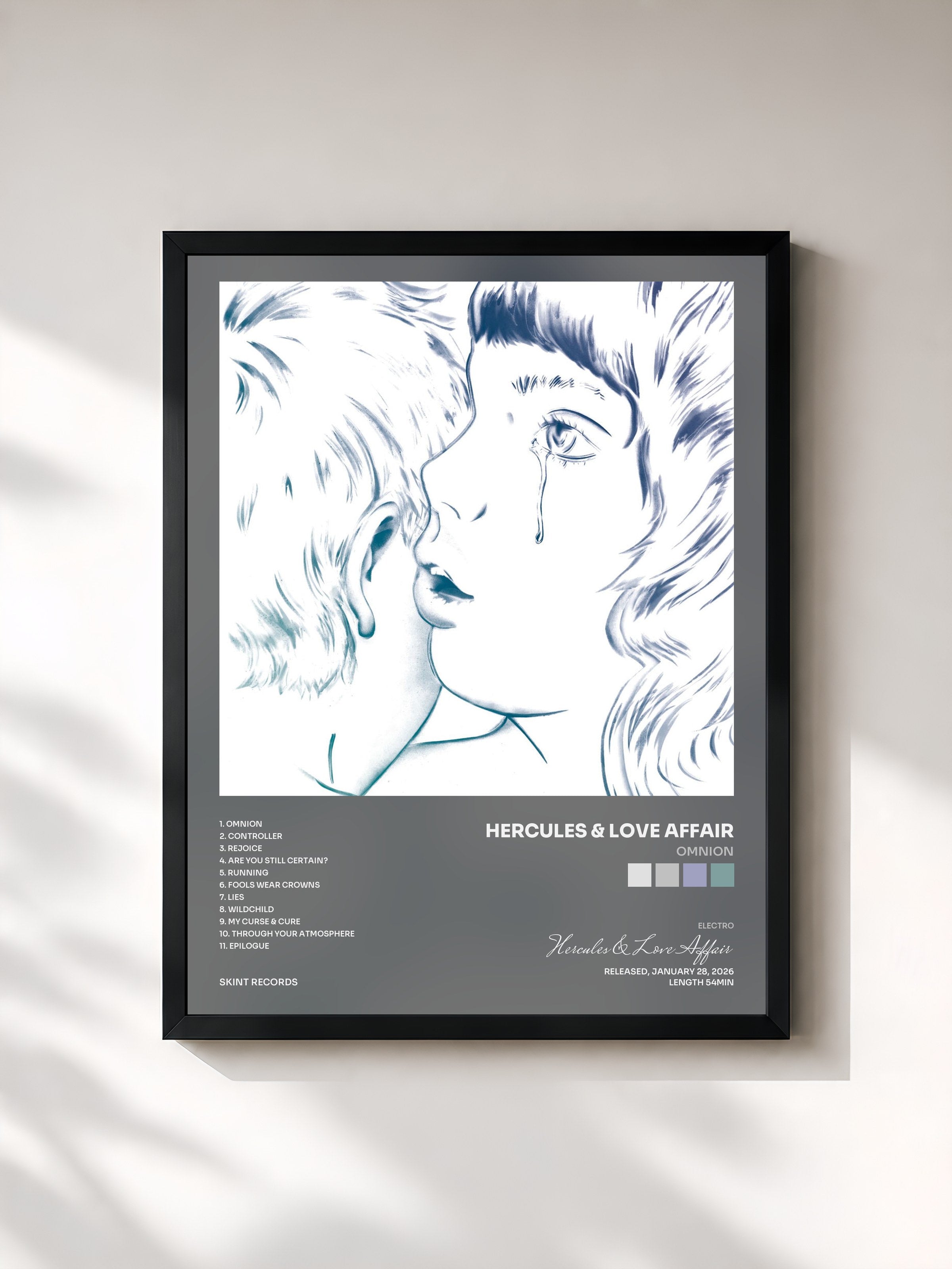 #noir Tableau de l'album Omnion de Hercules & Love Affair, cadre noir, imprimé et encadré en France