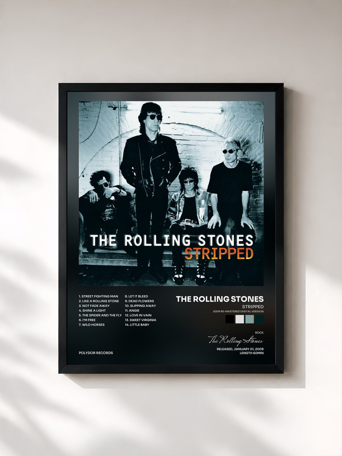 #noir Tableau de l'album Stripped (2009 Re-Mastered Digital Version) de The Rolling Stones, cadre noir, imprimé et encadré en France