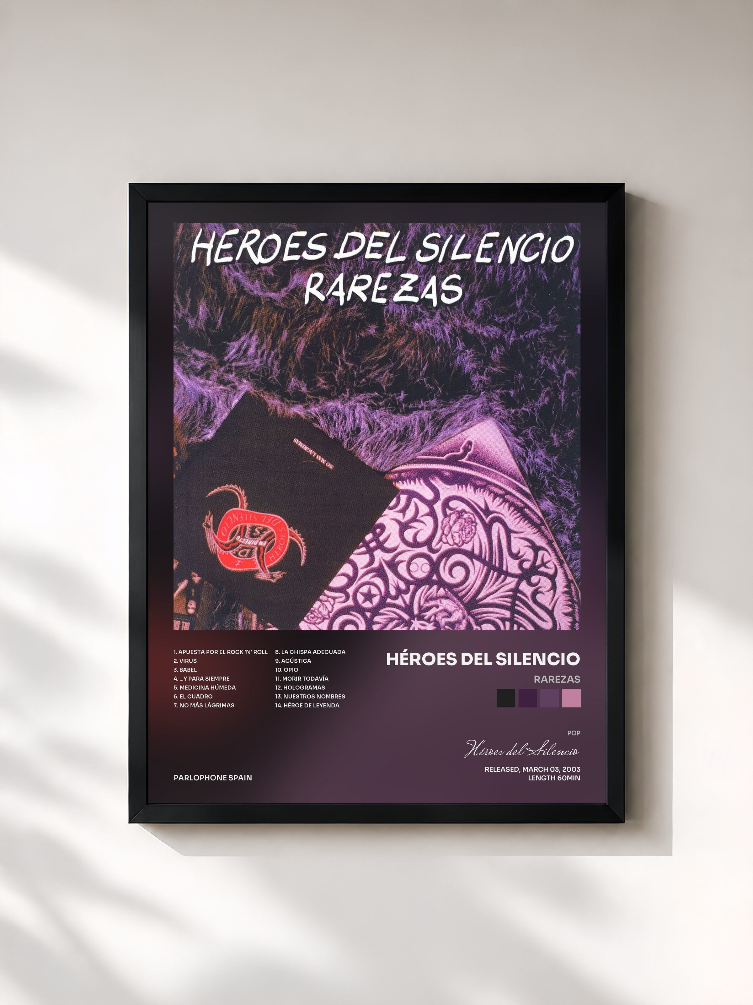 #noir Tableau de l'album Rarezas de Héroes del Silencio, cadre noir, imprimé et encadré en France