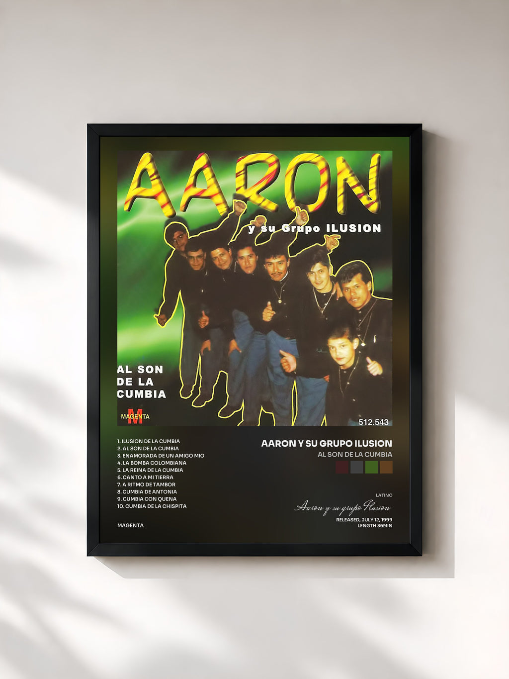 #noir Tableau de l'album Al Son de la Cumbia de Aaron y su grupo Ilusion, cadre noir, imprimé et encadré en France