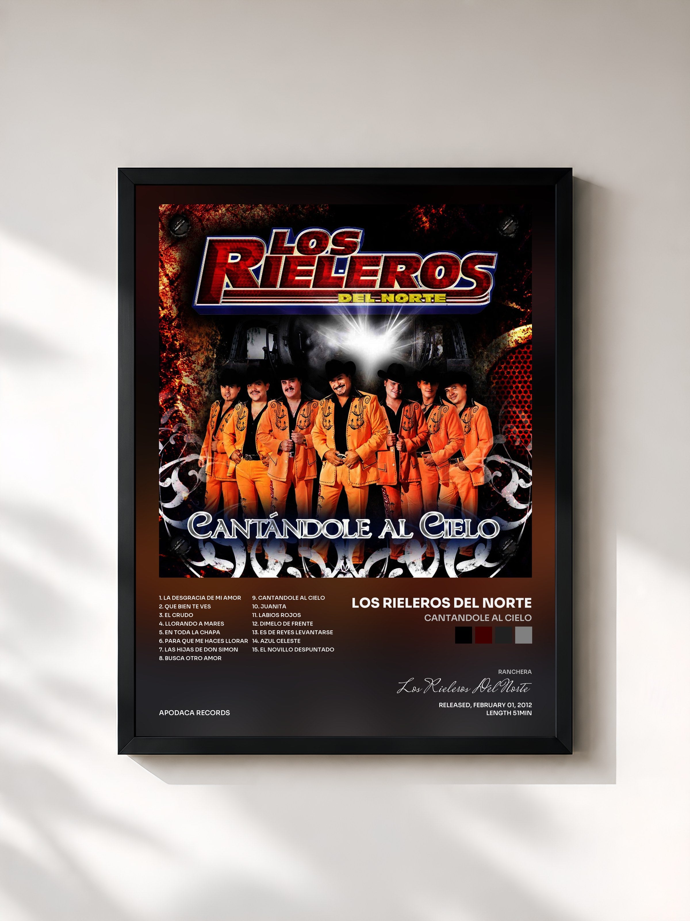 #noir Tableau de l'album Cantandole al Cielo de Los Rieleros Del Norte, cadre noir, imprimé et encadré en France
