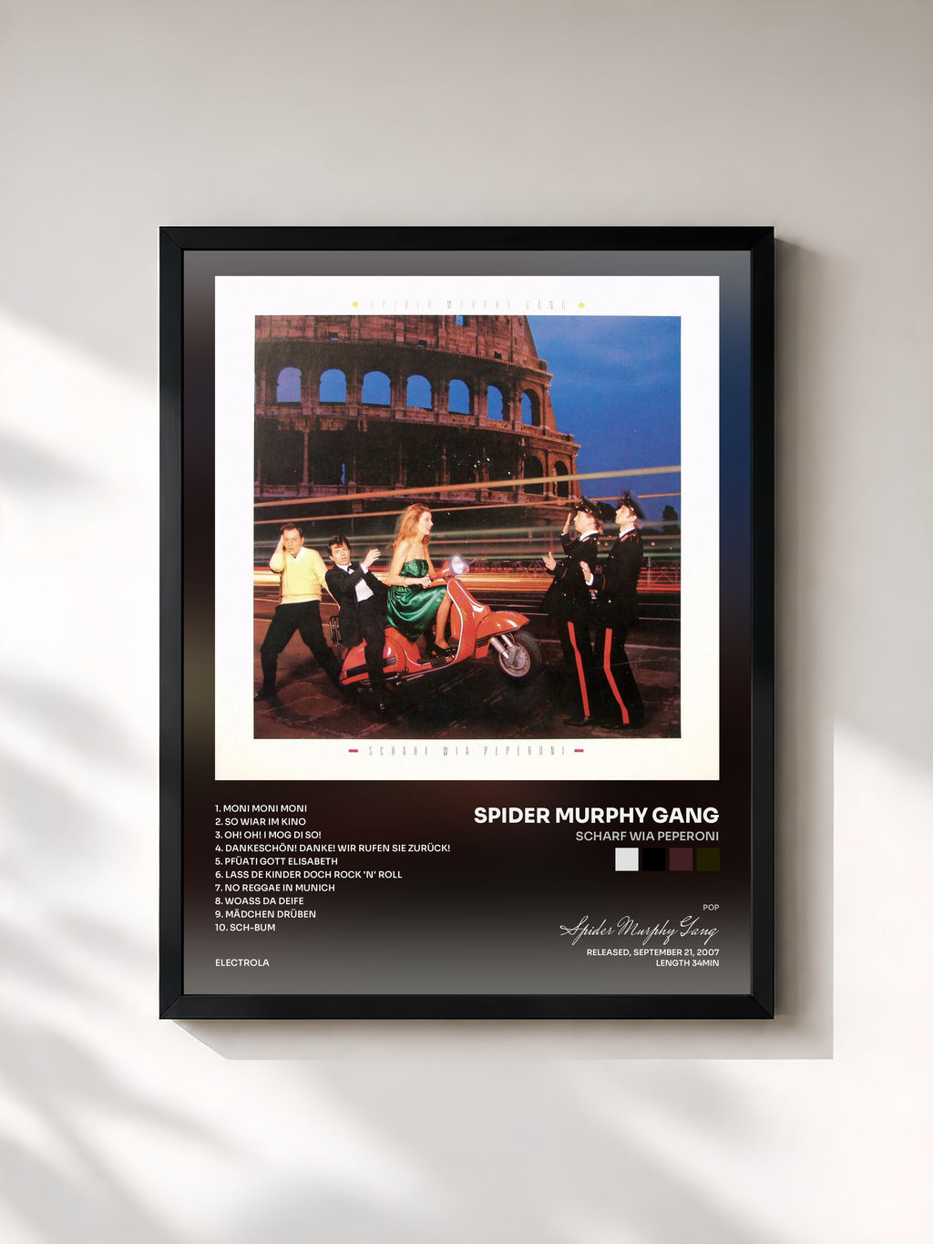 #noir Tableau de l'album Scharf Wia Peperoni de Spider Murphy Gang, cadre noir, imprimé et encadré en France