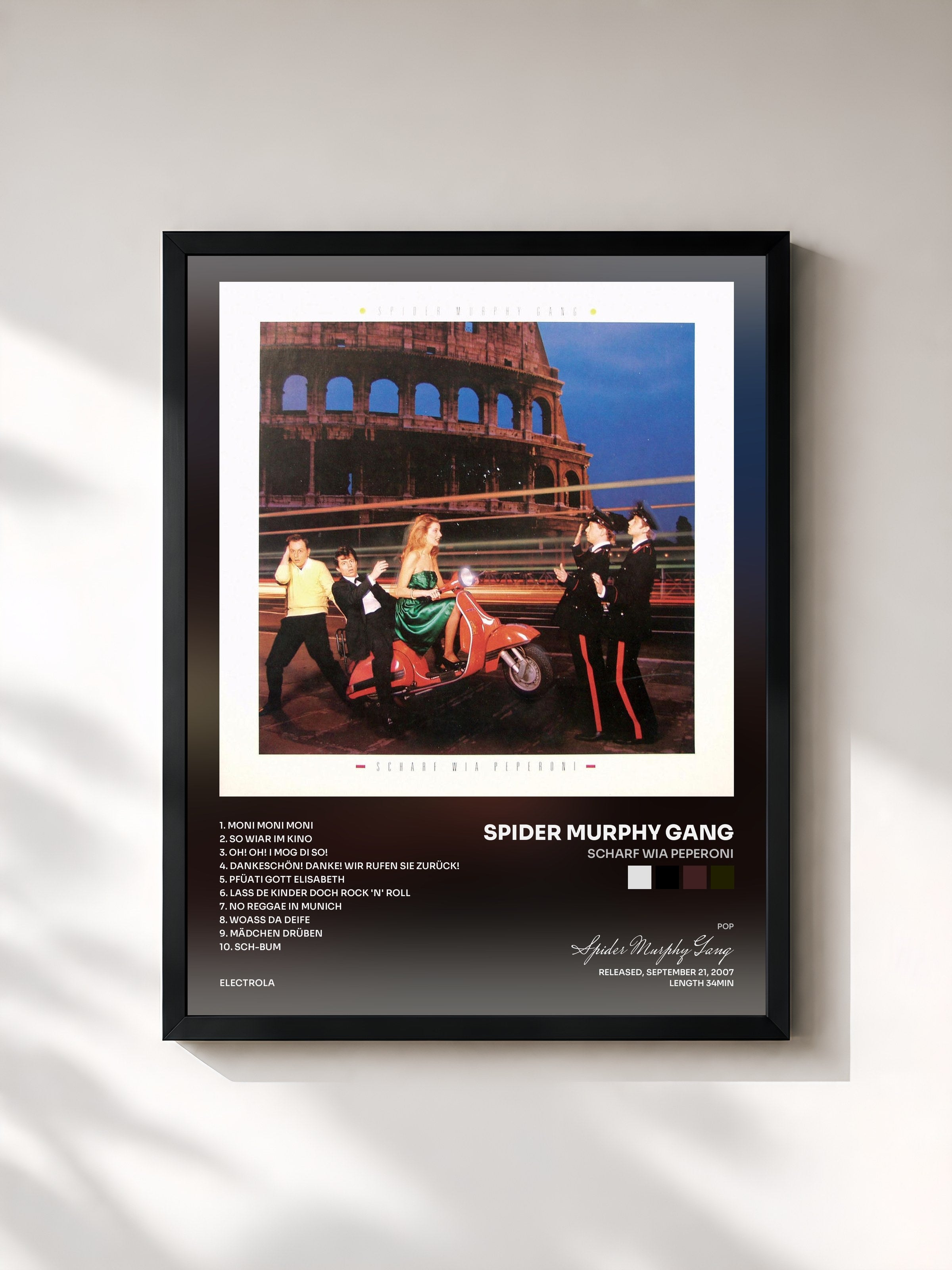 #noir Tableau de l'album Scharf Wia Peperoni de Spider Murphy Gang, cadre noir, imprimé et encadré en France