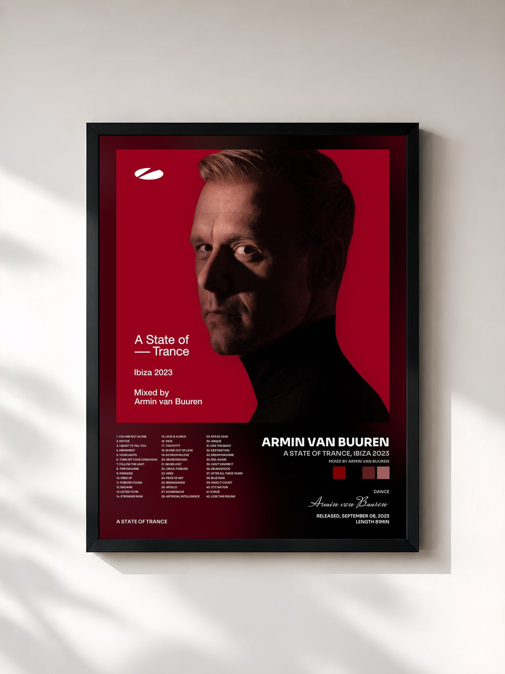#noir A State of Trance, Ibiza 2023 (Mixed by Armin van Buuren) by Armin van Buuren as a framed art print, black frame, printed and framed in France