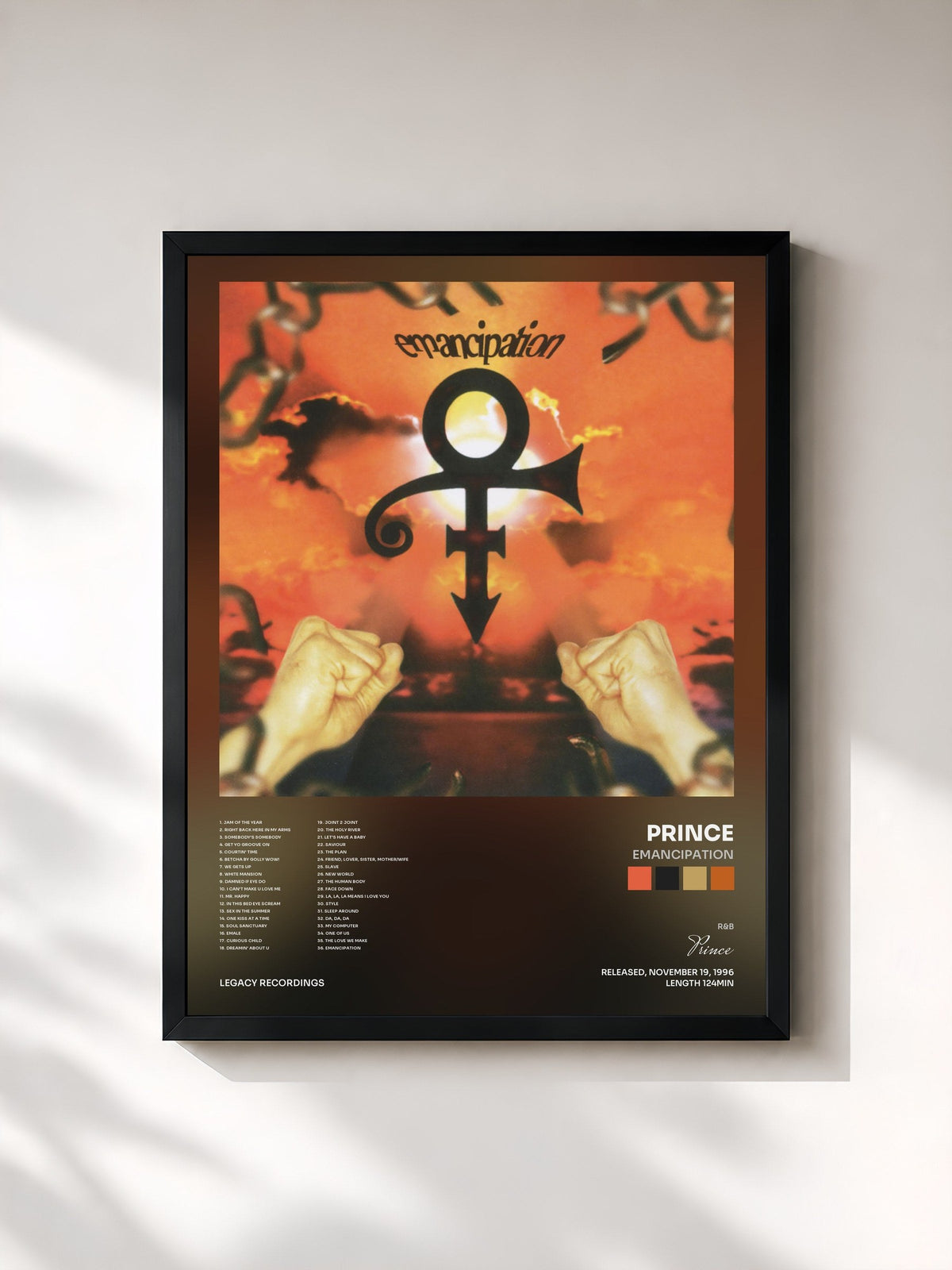 #noir Tableau de l'album Emancipation de Prince, cadre noir, imprimé et encadré en France
