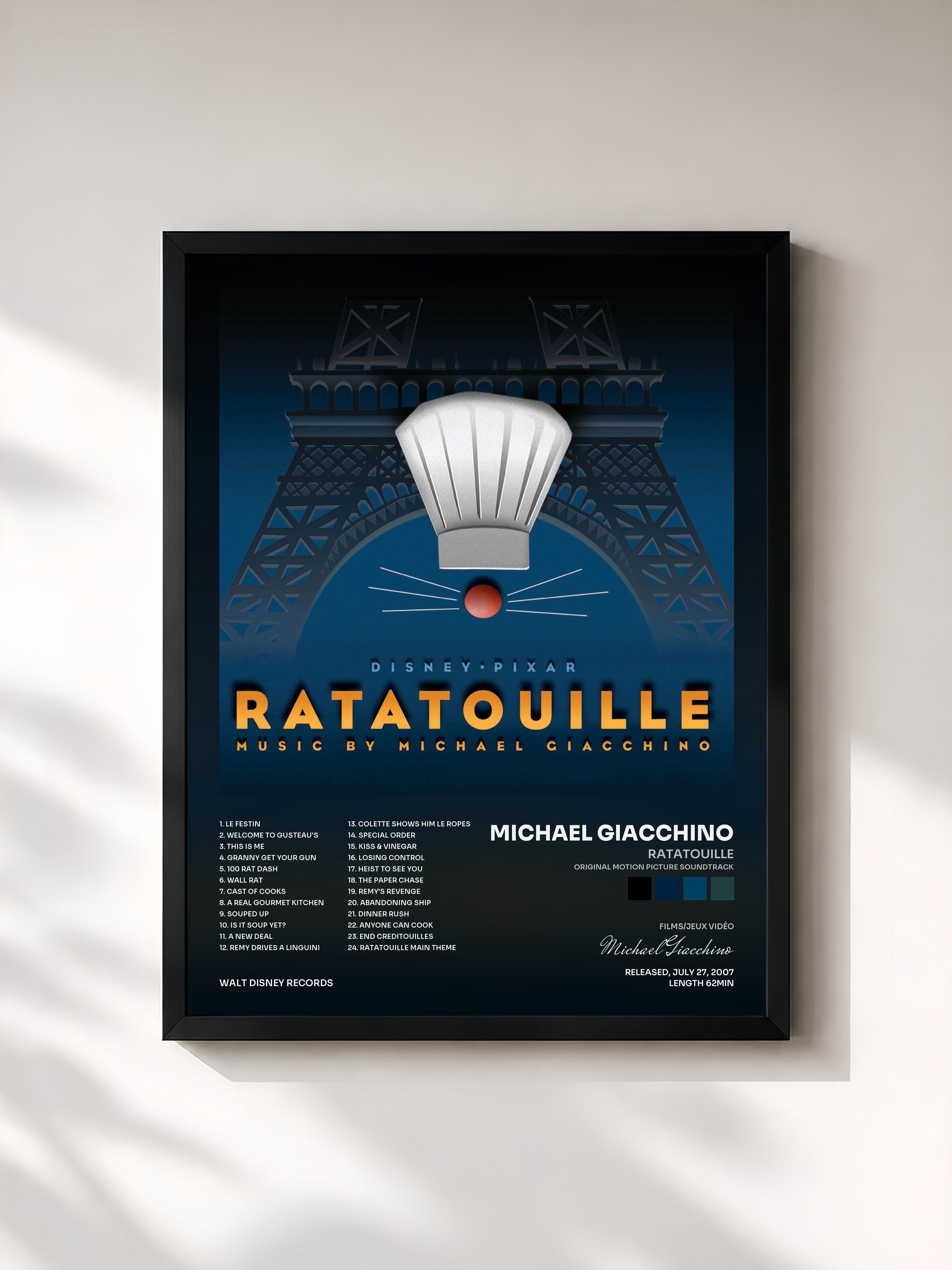#noir Tableau de l'album Ratatouille (Original Motion Picture Soundtrack) de Michael Giacchino, cadre noir, imprimé et encadré en France