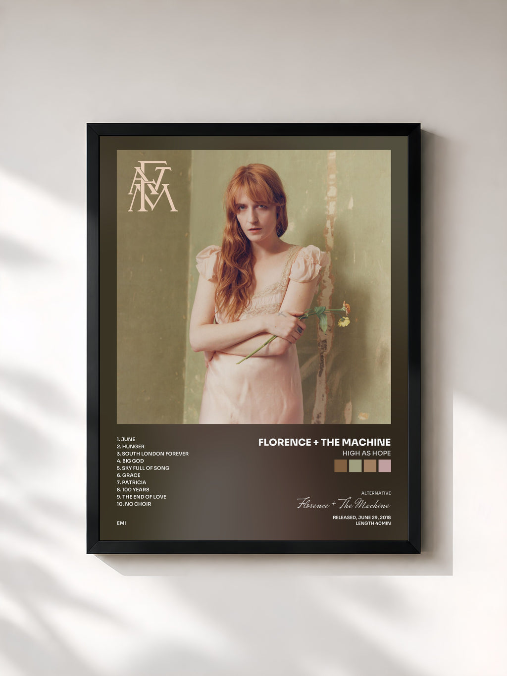 #noir Tableau de l'album High As Hope de Florence + The Machine, cadre noir, imprimé et encadré en France