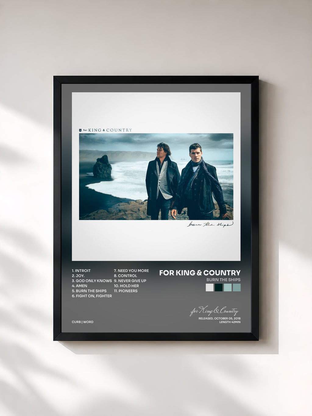 #noir Tableau de l'album Burn The Ships de for King & Country, cadre noir, imprimé et encadré en France
