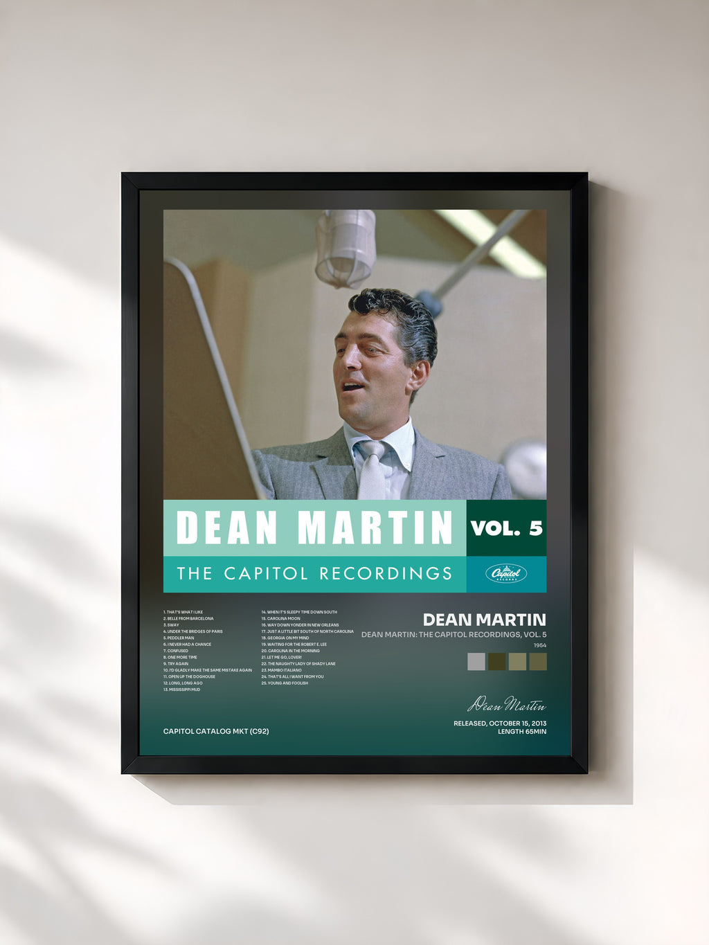 #noir Tableau de l'album Dean Martin: The Capitol Recordings, Vol. 5 (1954) de Dean Martin, cadre noir, imprimé et encadré en France