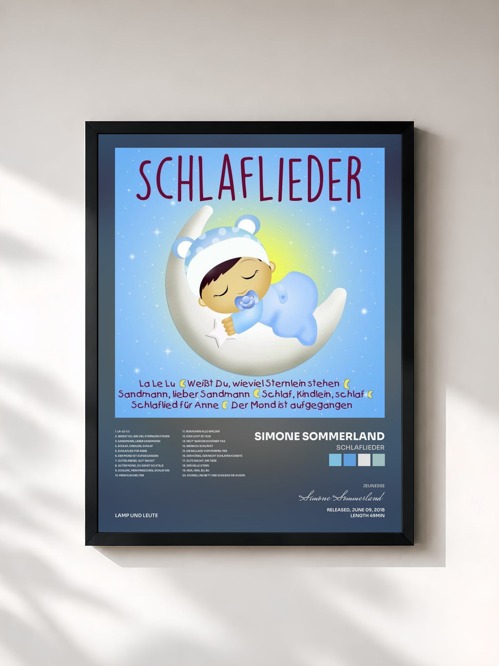 #noir Tableau de l'album Schlaflieder de Simone Sommerland, cadre noir, imprimé et encadré en France