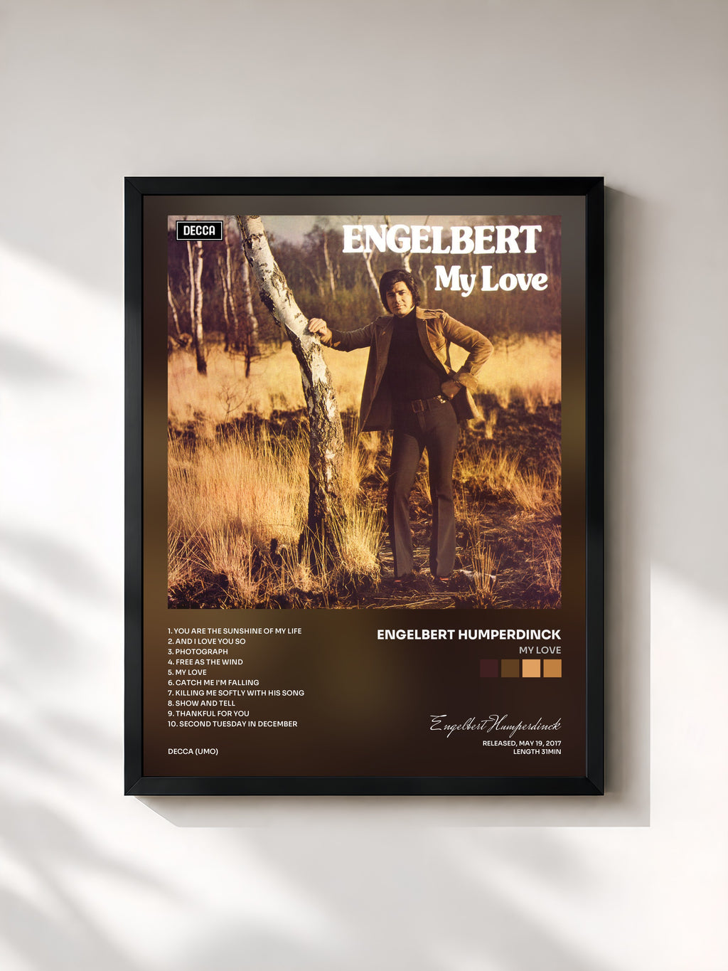 #noir Tableau de l'album My Love de Engelbert Humperdinck, cadre noir, imprimé et encadré en France