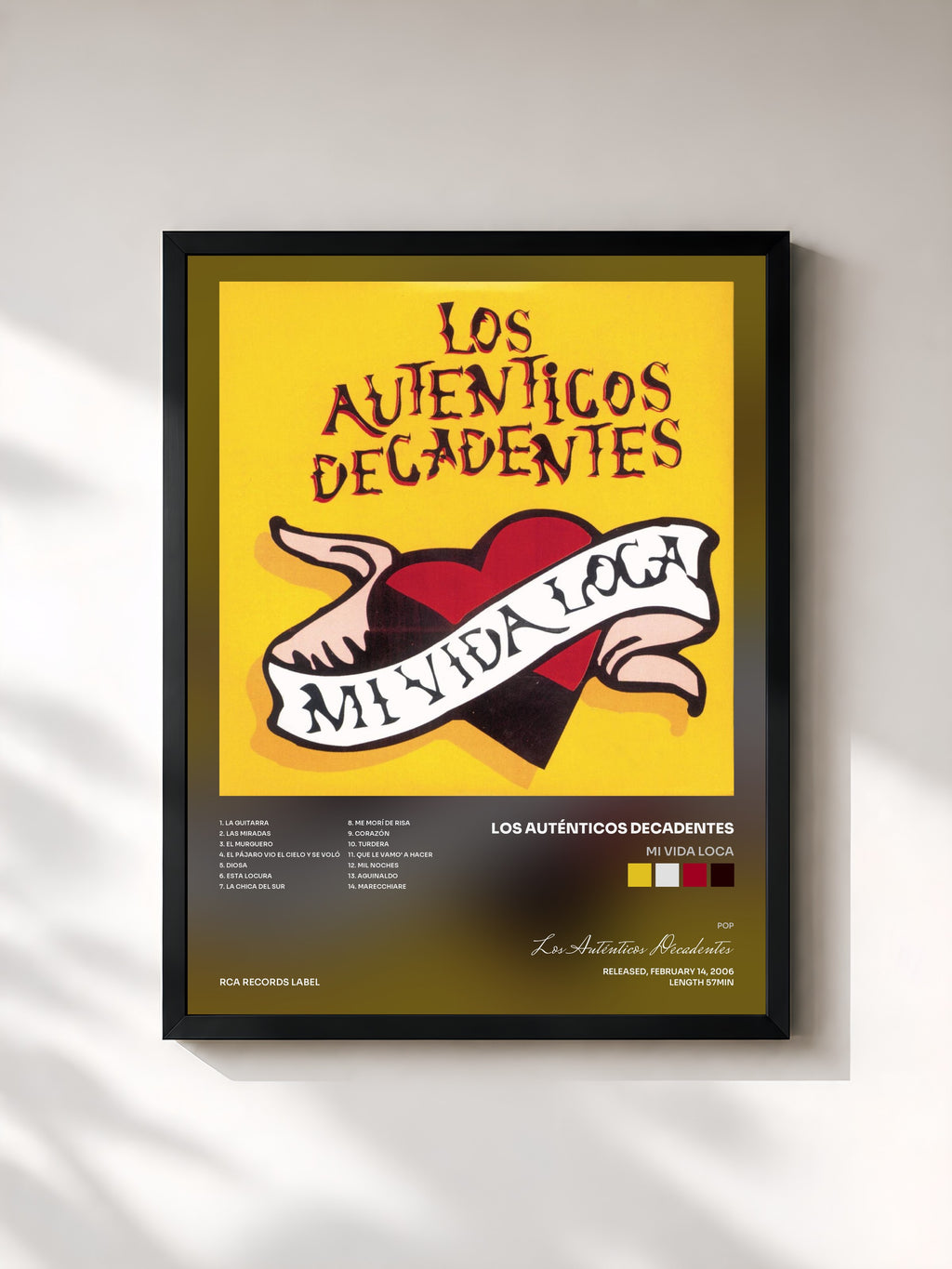 #noir Tableau de l'album Mi Vida Loca de Los Auténticos Decadentes, cadre noir, imprimé et encadré en France