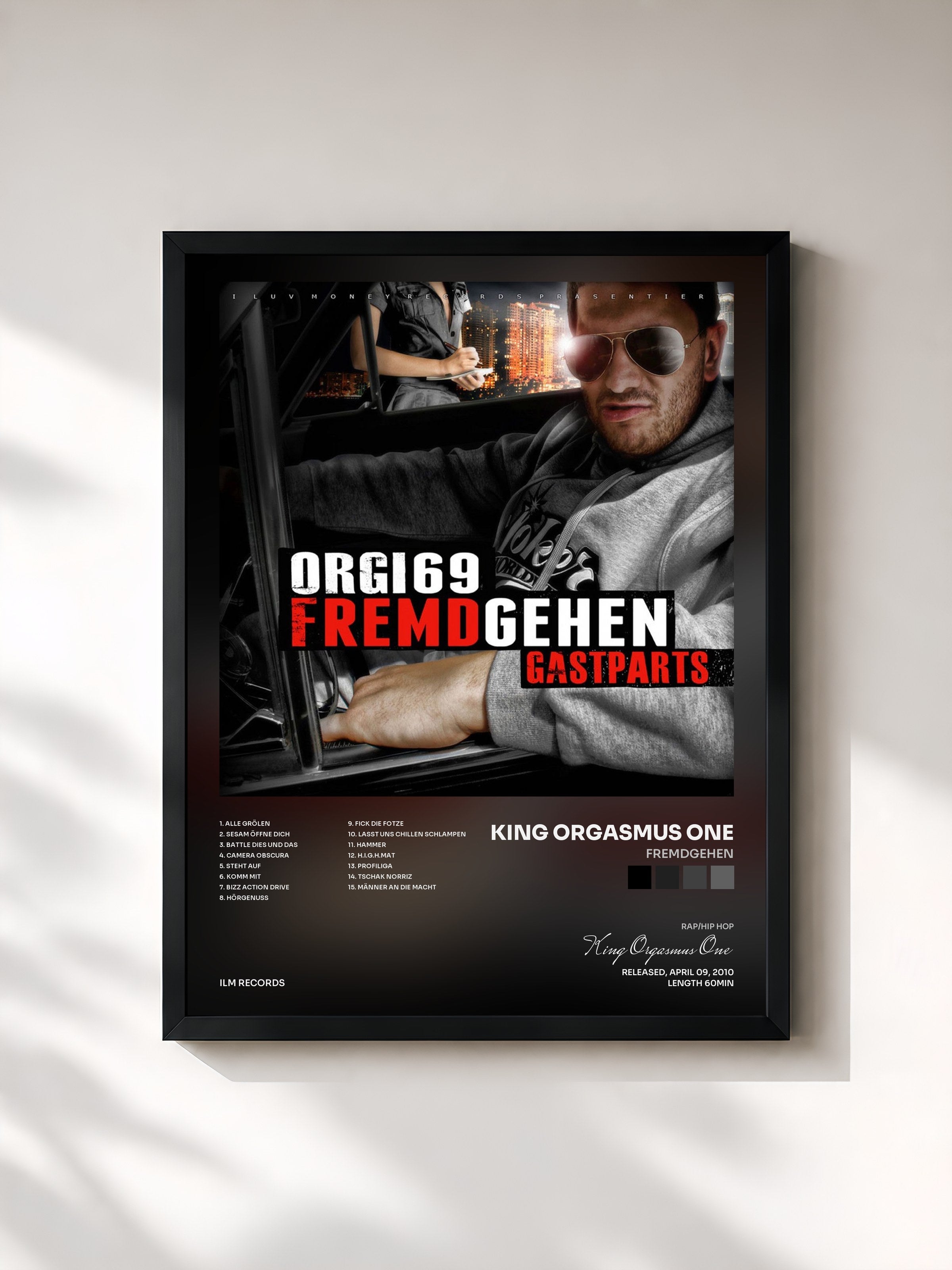 #noir Tableau de l'album Fremdgehen de King Orgasmus One, cadre noir, imprimé et encadré en France