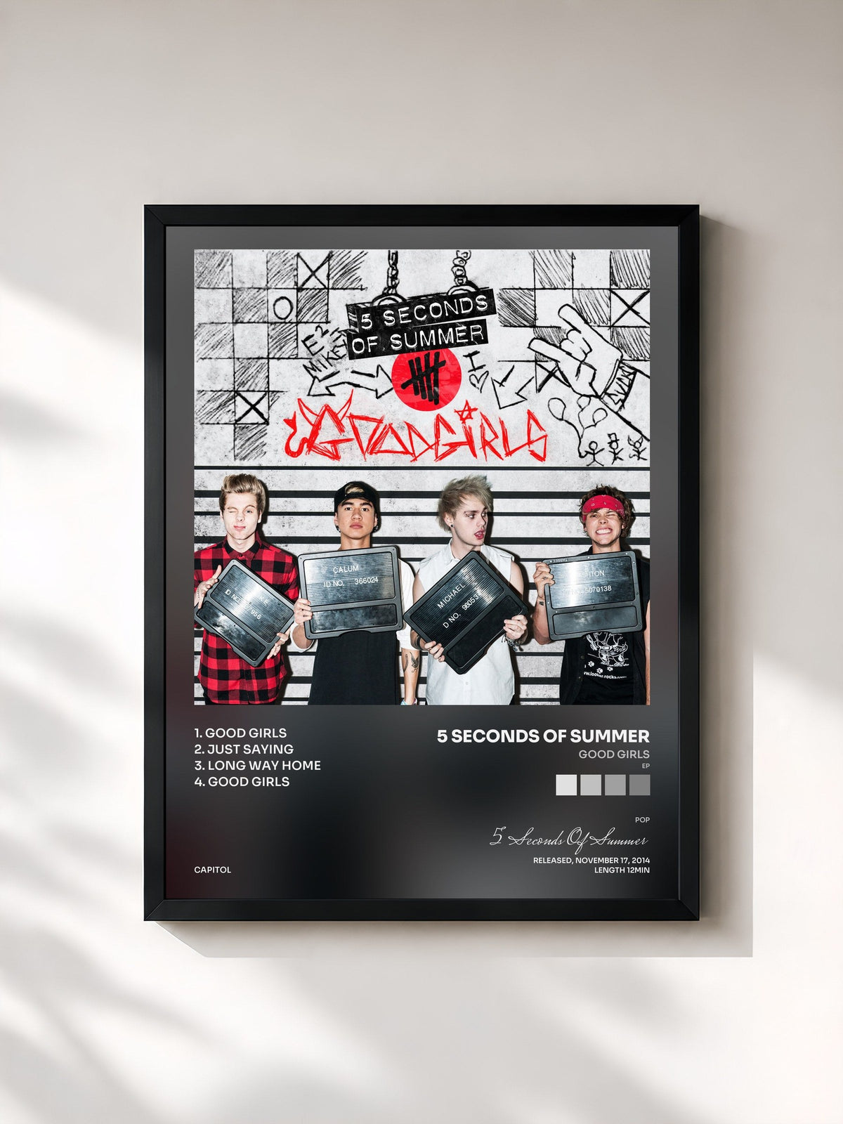 #noir Tableau de l'album Good Girls (EP) de 5 Seconds Of Summer, cadre noir, imprimé et encadré en France