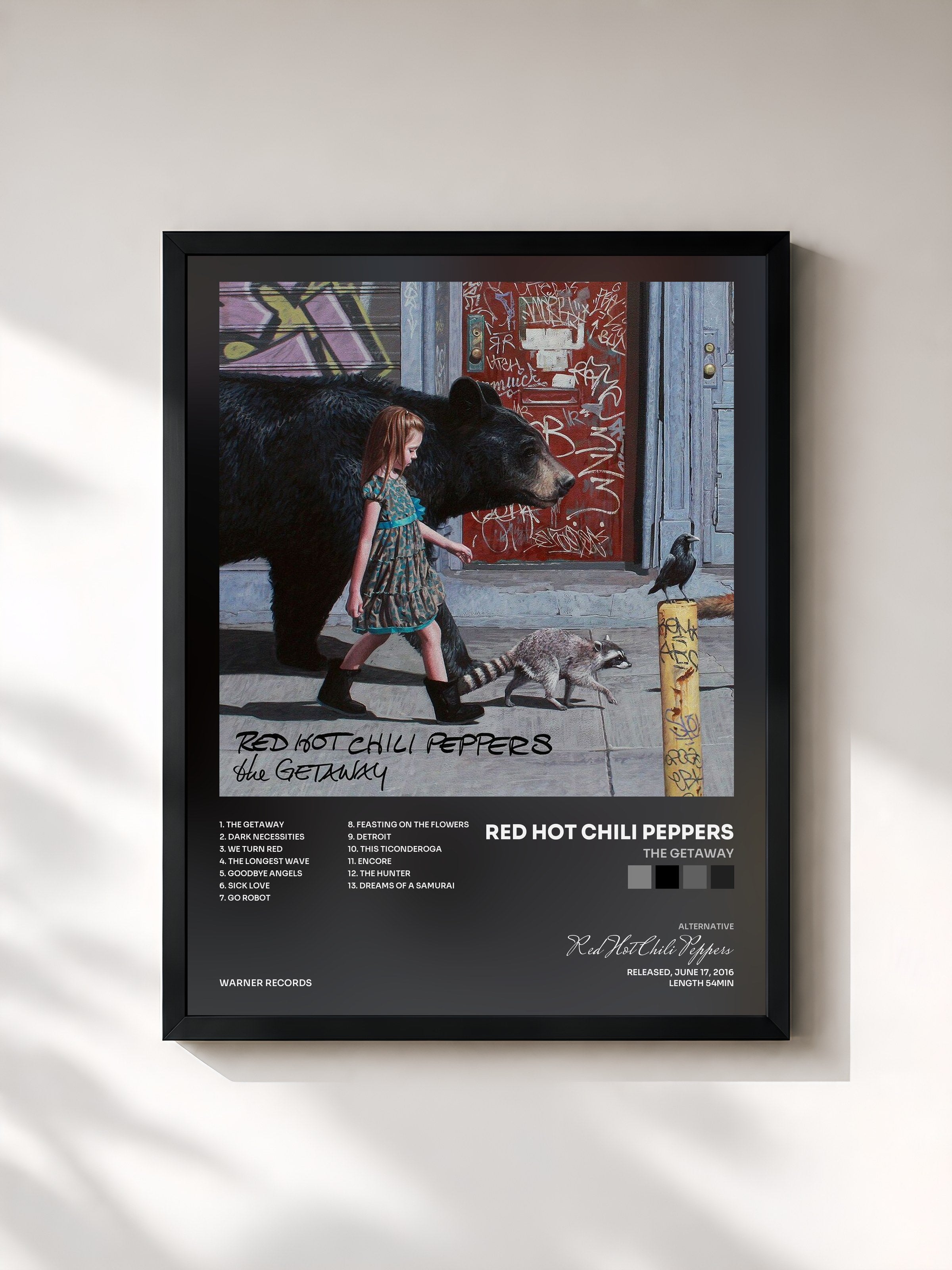 #noir Tableau de l'album The Getaway de Red Hot Chili Peppers, cadre noir, imprimé et encadré en France