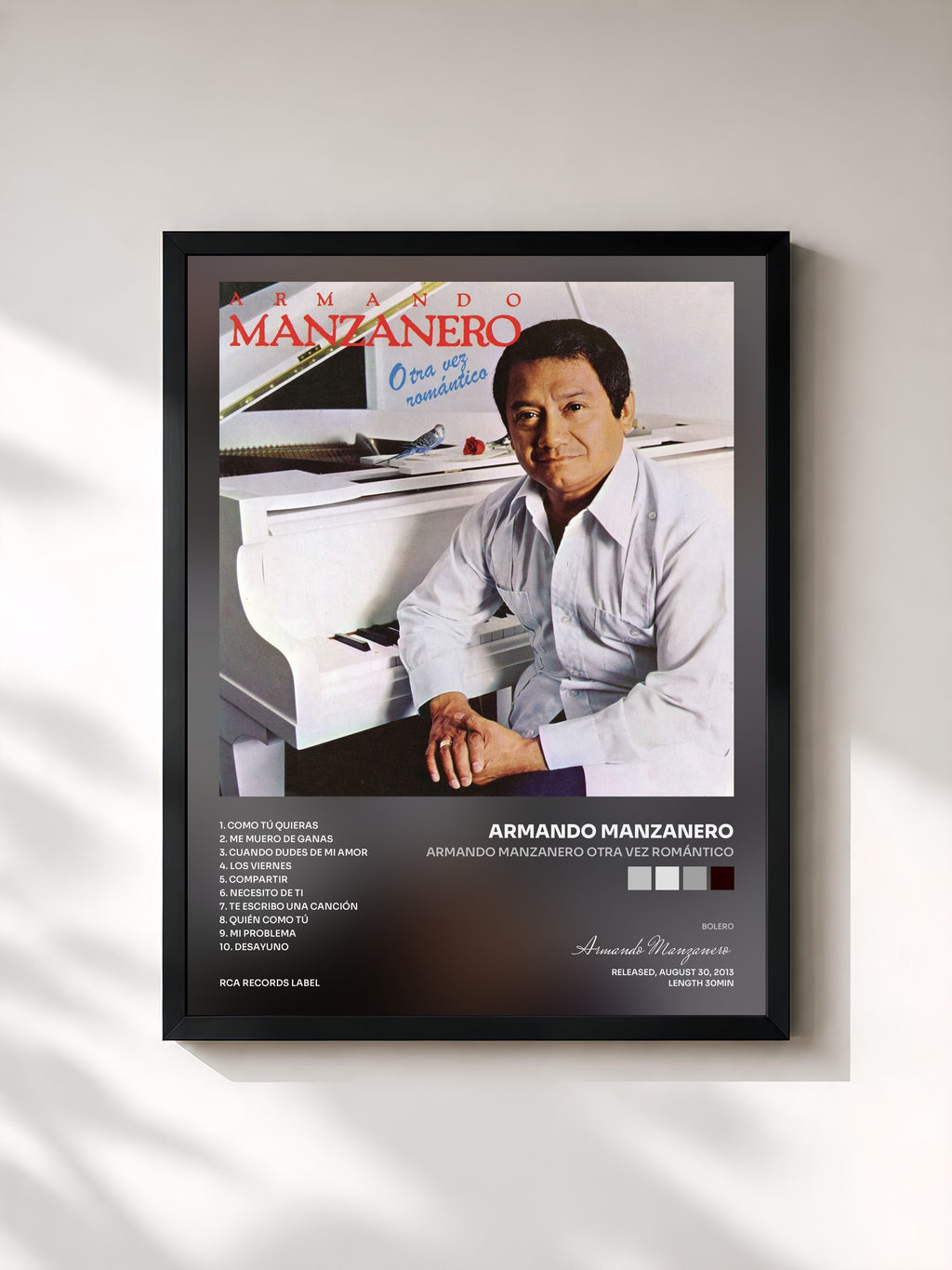 #noir Tableau de l'album Armando Manzanero Otra Vez Romántico de Armando Manzanero, cadre noir, imprimé et encadré en France