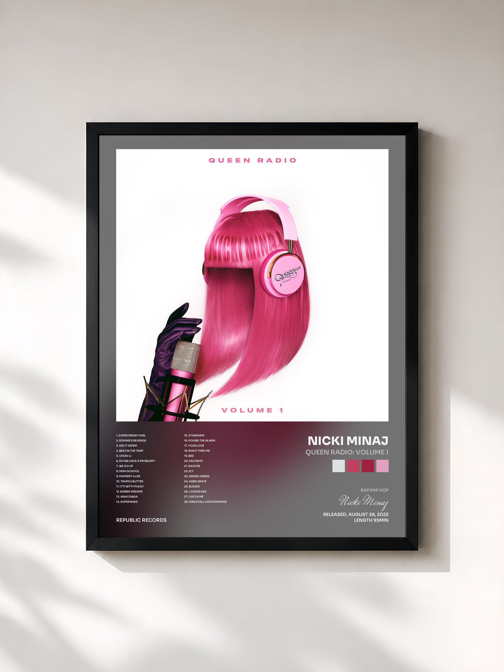 #noir Tableau de l'album Queen Radio: Volume 1 de Nicki Minaj, cadre noir, imprimé et encadré en France