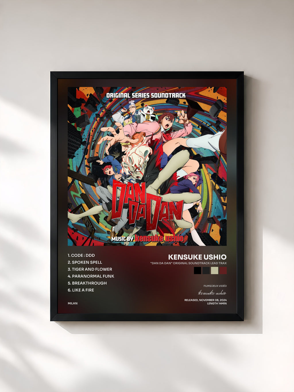 #noir Tableau de l'album "DAN DA DAN" Original Soundtrack Lead Trax de kensuke ushio, cadre noir, imprimé et encadré en France
