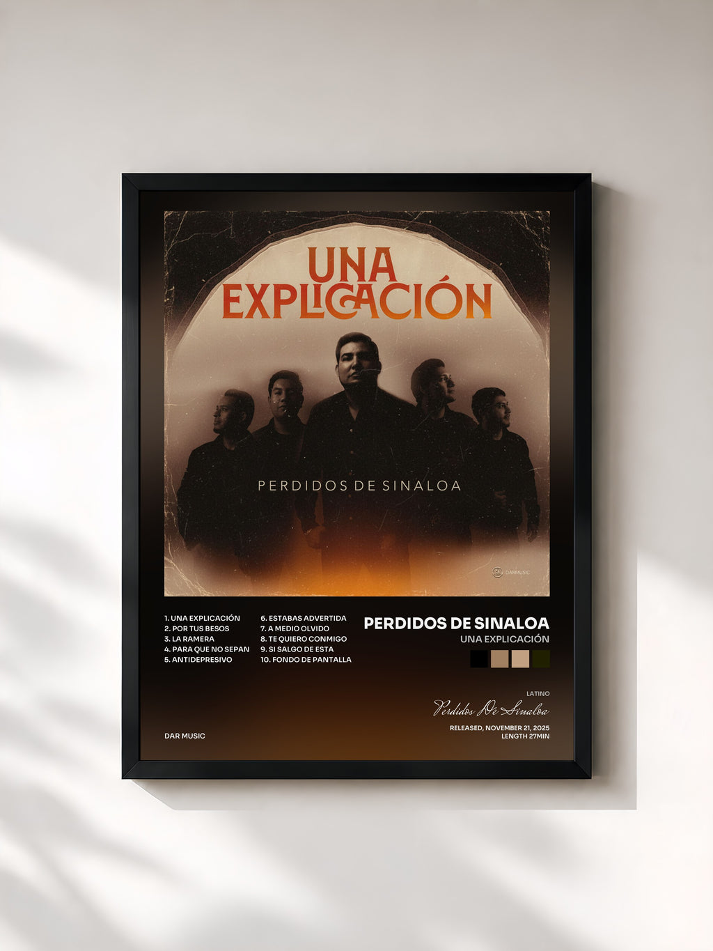 #noir Tableau de l'album Una Explicación de Perdidos De Sinaloa, cadre noir, imprimé et encadré en France