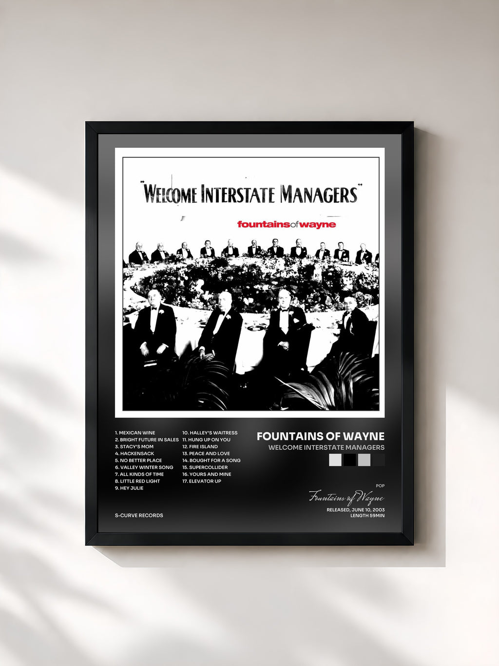 #noir Tableau de l'album Welcome Interstate Managers de Fountains of Wayne, cadre noir, imprimé et encadré en France