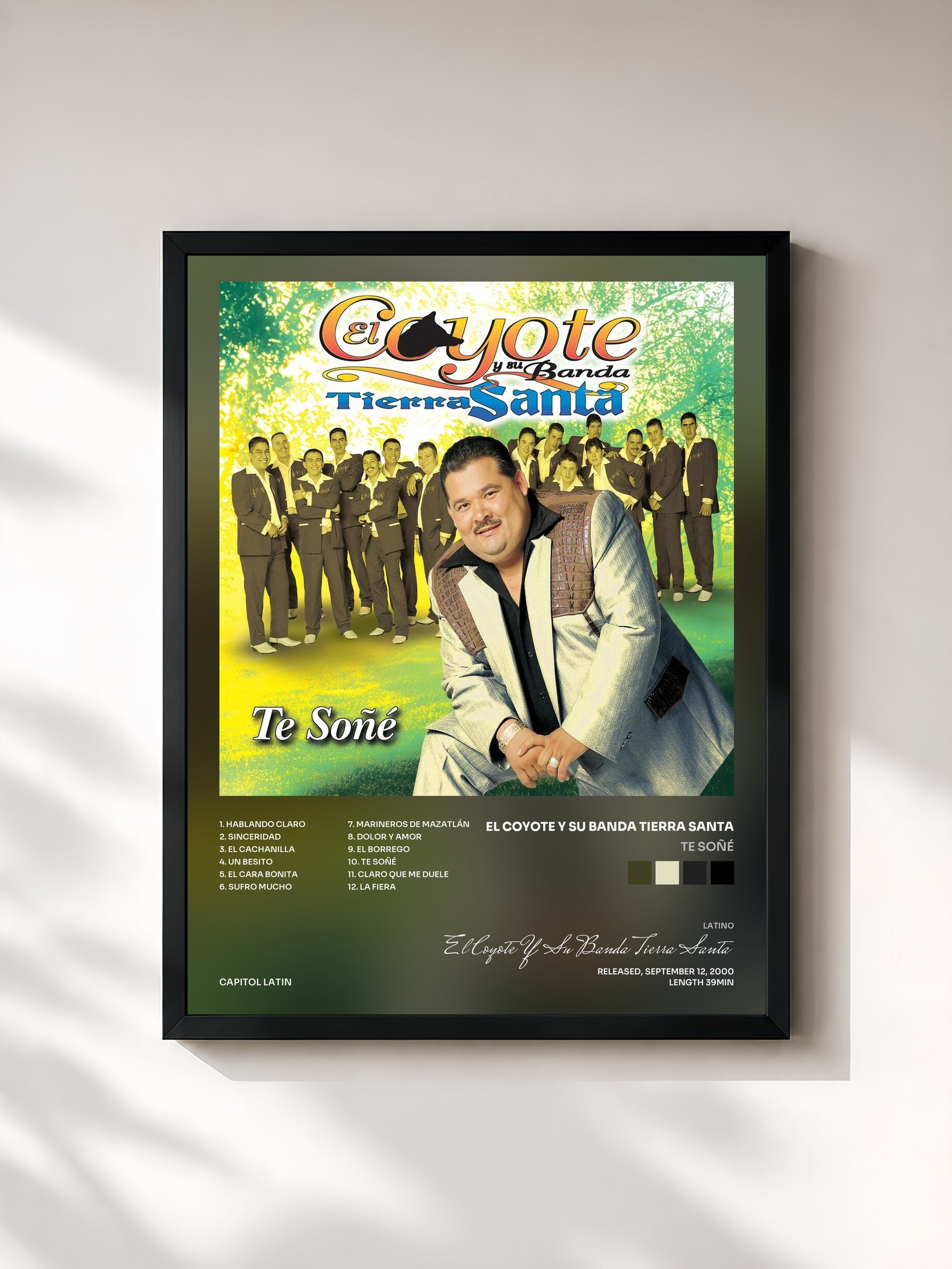 #noir Tableau de l'album Te Soñé de El Coyote Y Su Banda Tierra Santa, cadre noir, imprimé et encadré en France