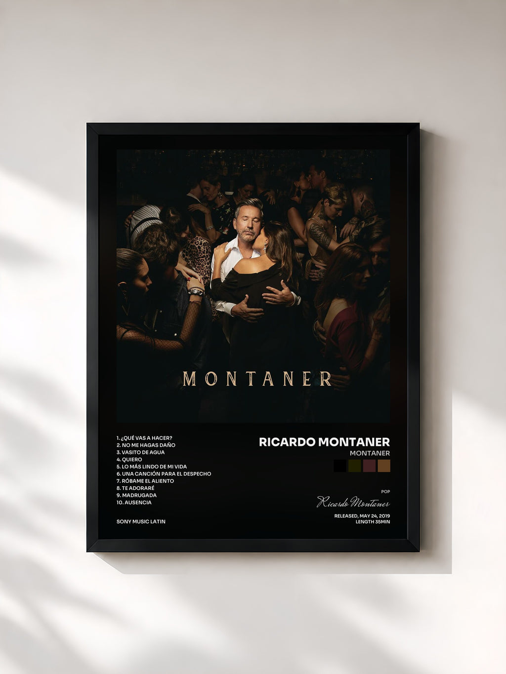 #noir Tableau de l'album Montaner de Ricardo Montaner, cadre noir, imprimé et encadré en France