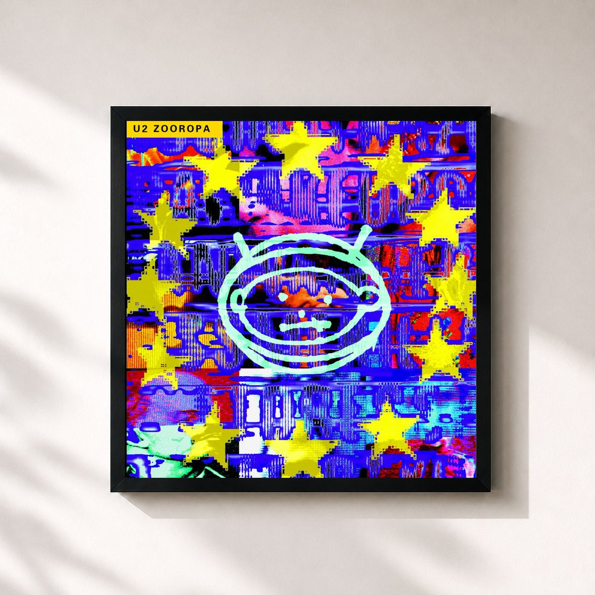 #noir Tableau carré de l'album Zooropa de U2, cadre noir 32x32 cm