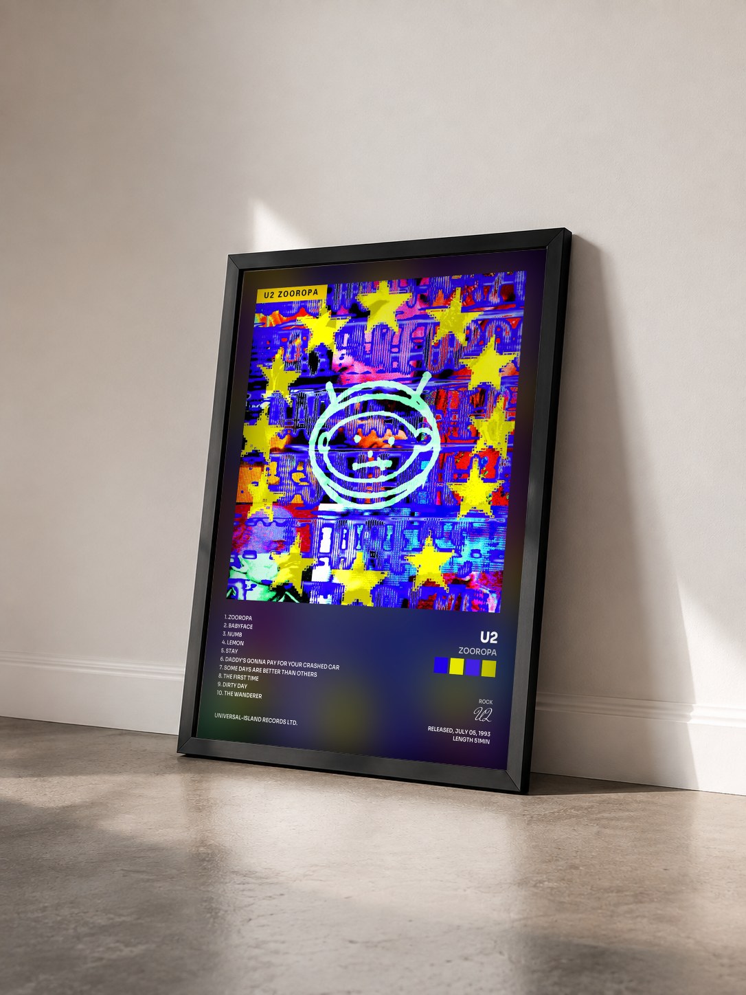 #noir Tableau de l'album Zooropa de U2 vu de trois quarts, cadre noir