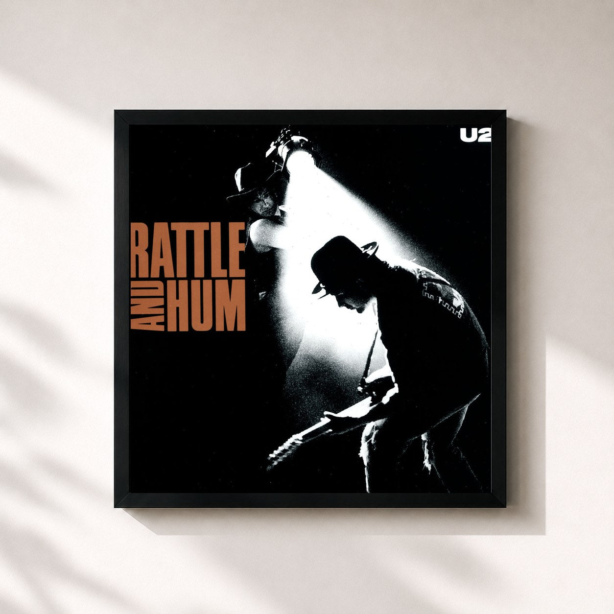 #noir Rattle And Hum by U2 as a square framed art print, black 32x32 cm frame